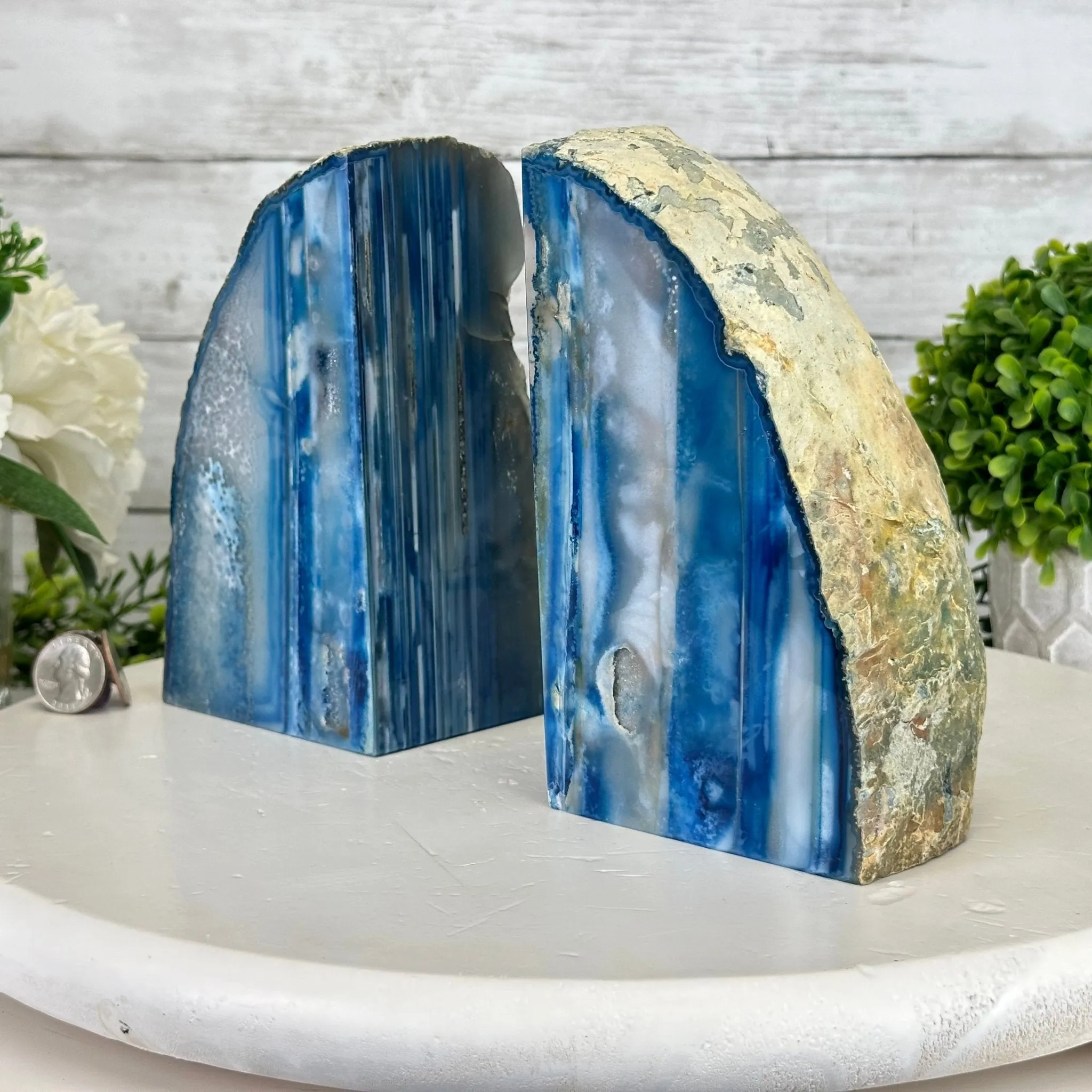 Blue Dyed Brazilian Agate Stone Bookends, 10.4 lbs & 6.7" tall #5151BL-037