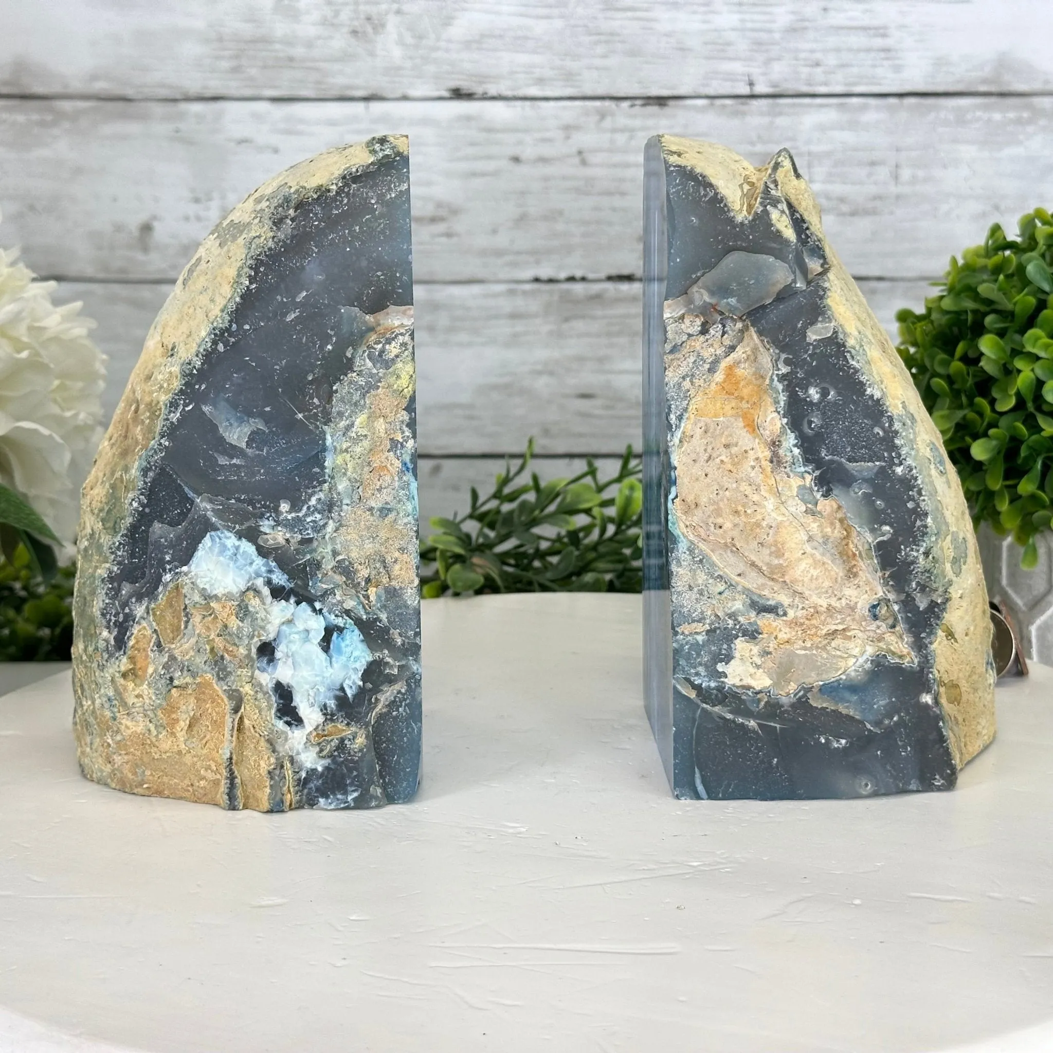 Blue Dyed Brazilian Agate Stone Bookends, 10.4 lbs & 6.7" tall #5151BL-037