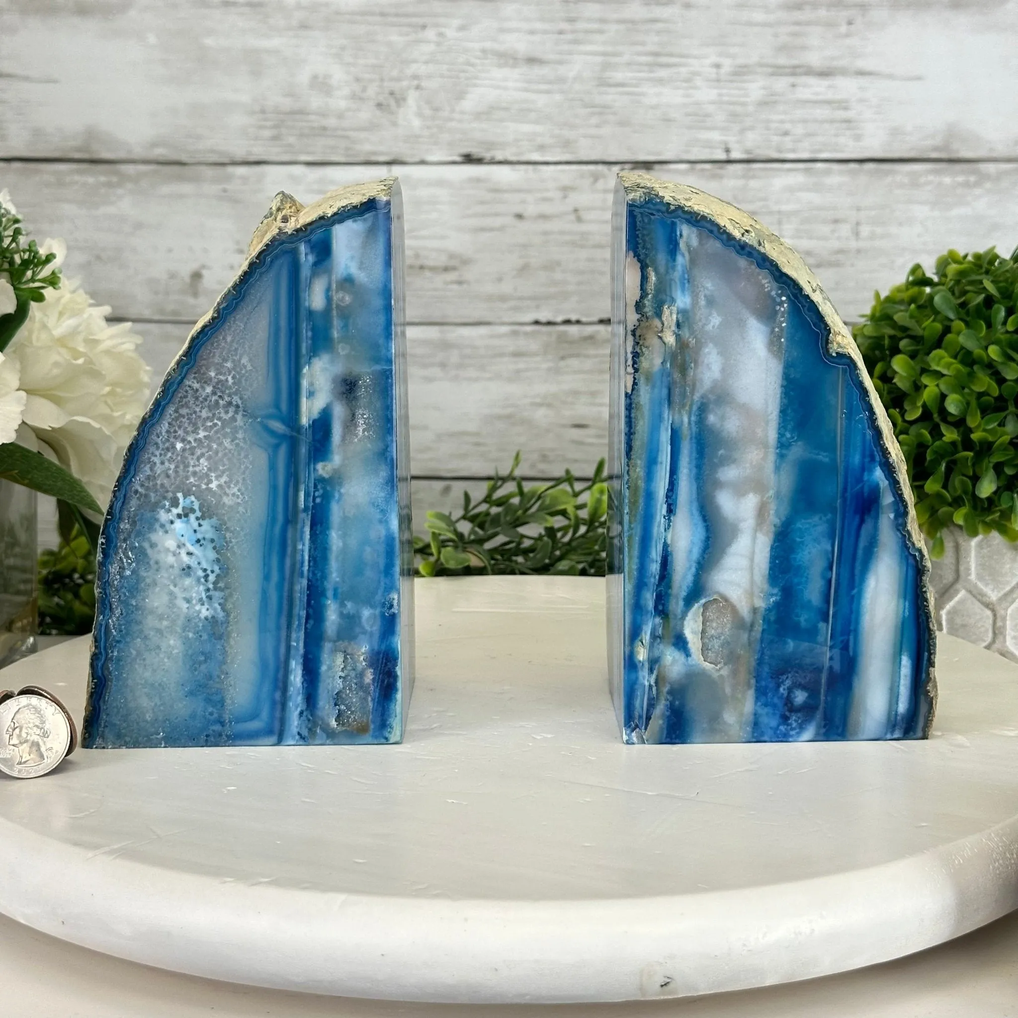 Blue Dyed Brazilian Agate Stone Bookends, 10.4 lbs & 6.7" tall #5151BL-037