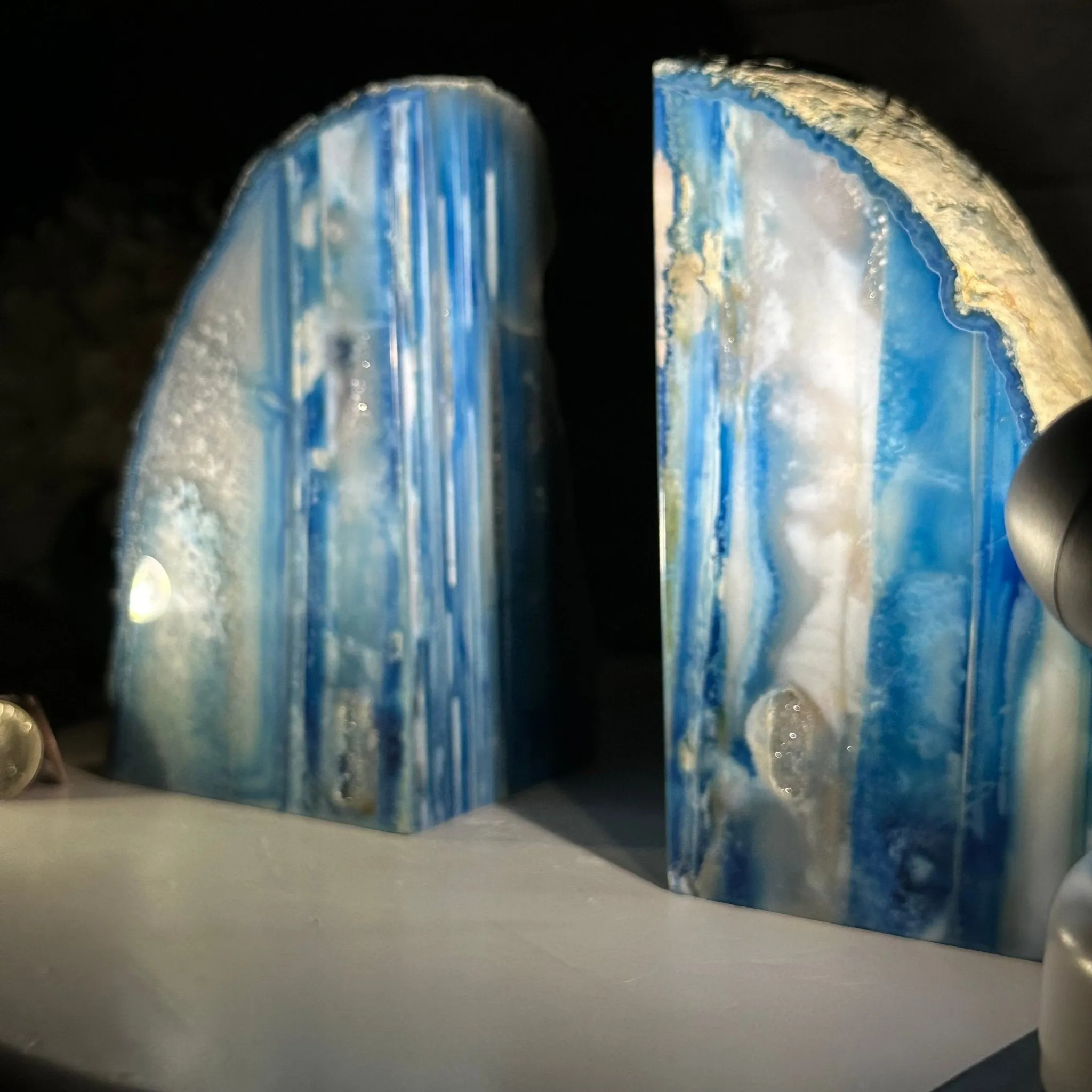 Blue Dyed Brazilian Agate Stone Bookends, 10.4 lbs & 6.7" tall #5151BL-037