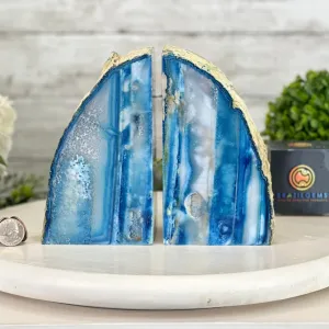 Blue Dyed Brazilian Agate Stone Bookends, 10.4 lbs & 6.7" tall #5151BL-037