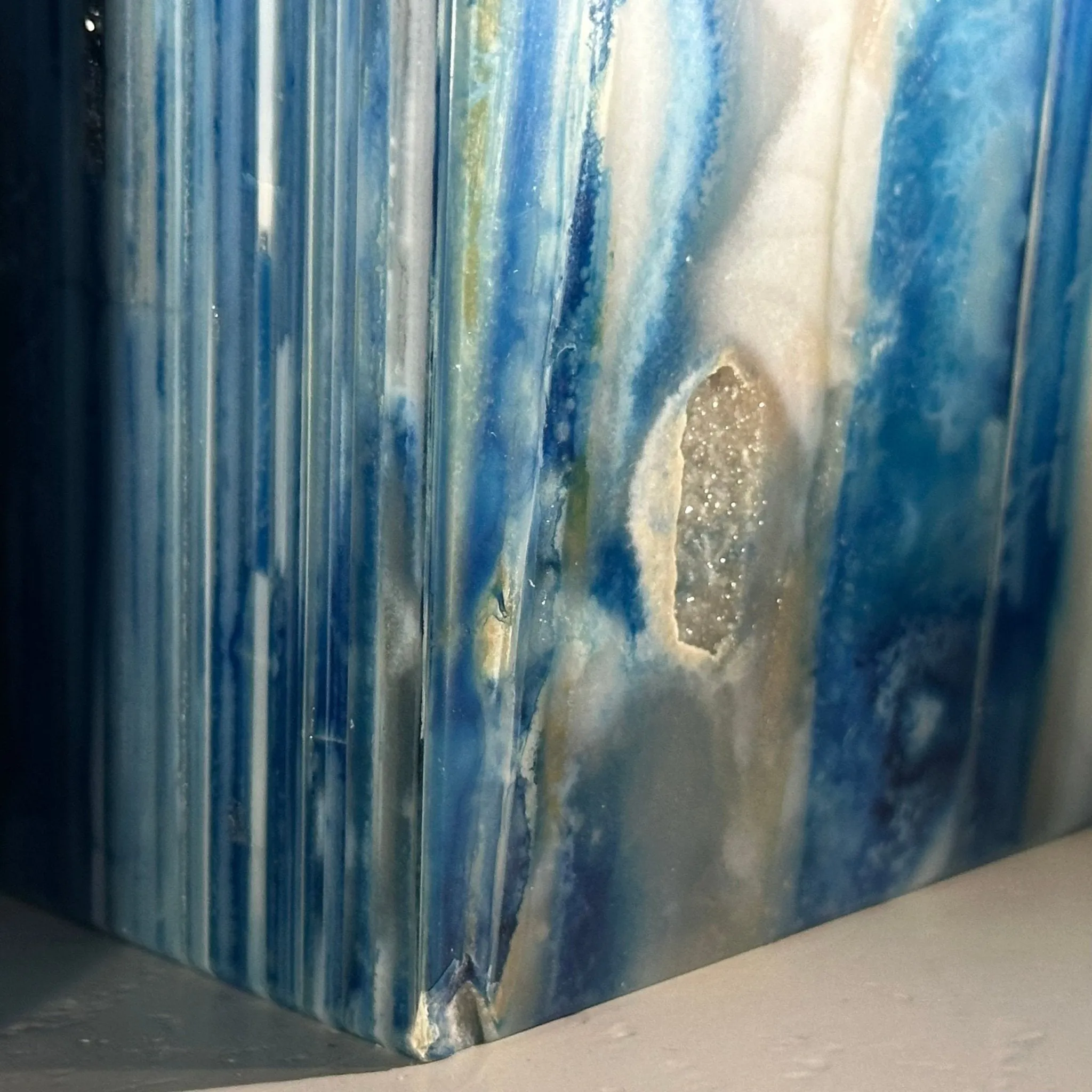 Blue Dyed Brazilian Agate Stone Bookends, 10.4 lbs & 6.7" tall #5151BL-037