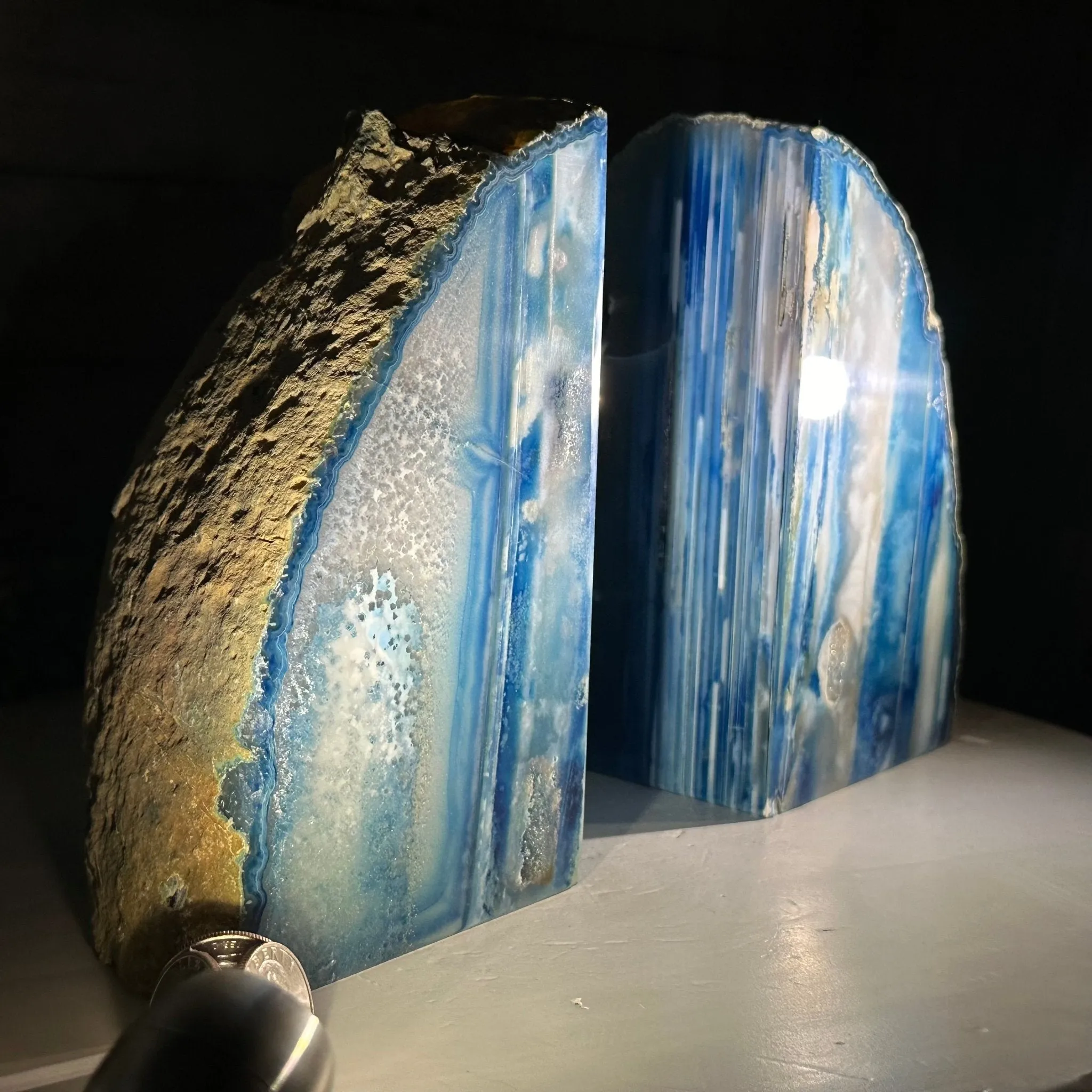 Blue Dyed Brazilian Agate Stone Bookends, 10.4 lbs & 6.7" tall #5151BL-037