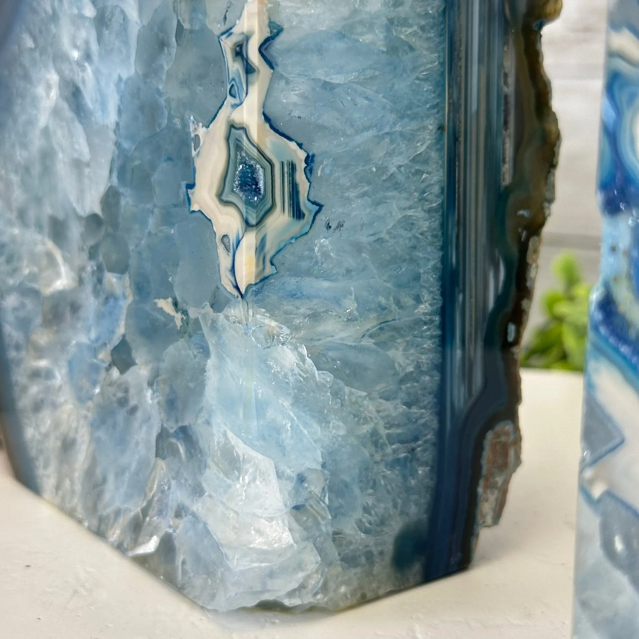 Blue Dyed Brazilian Agate Stone Bookends, 11.8 lbs & 8.5" tall #5151BL-038