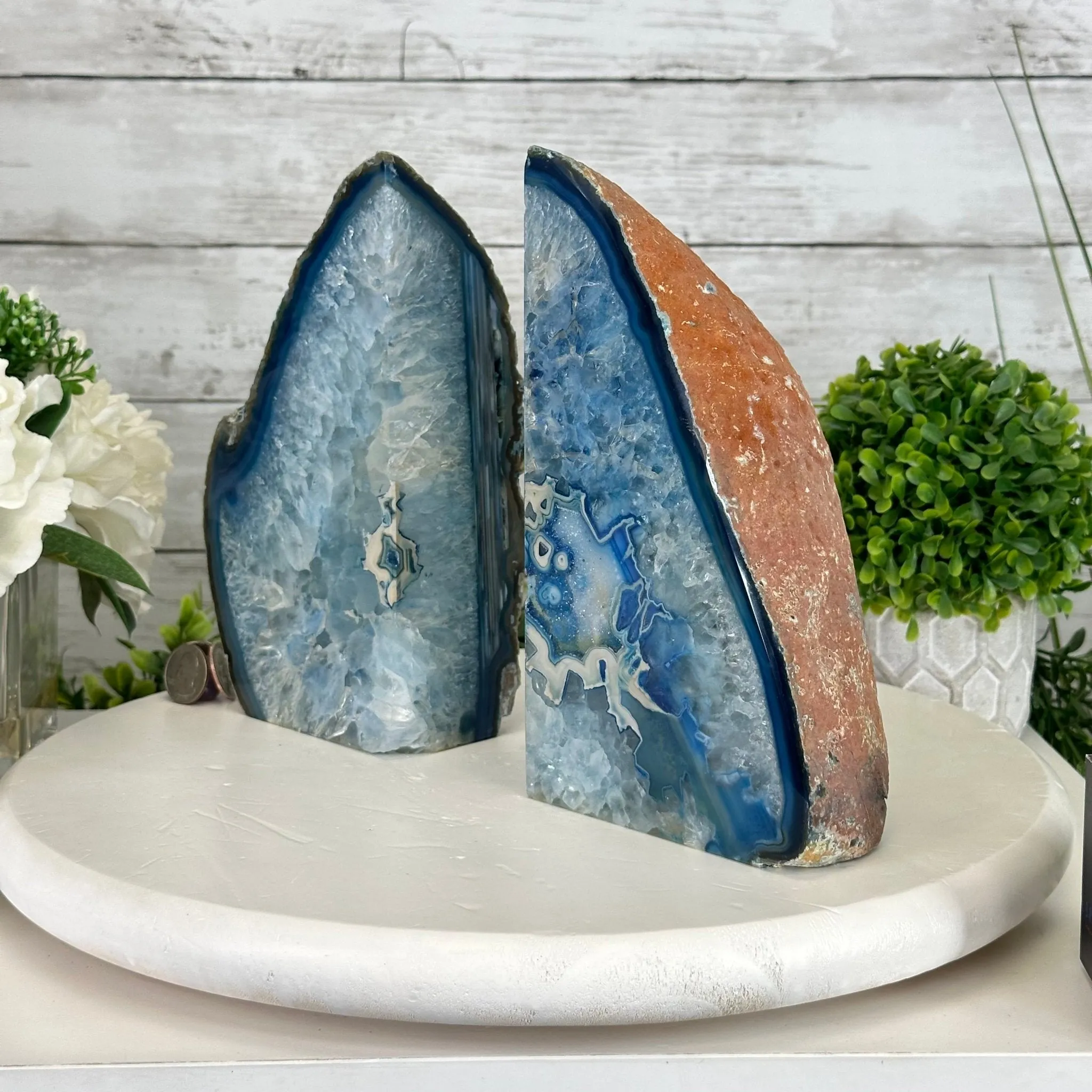 Blue Dyed Brazilian Agate Stone Bookends, 11.8 lbs & 8.5" tall #5151BL-038