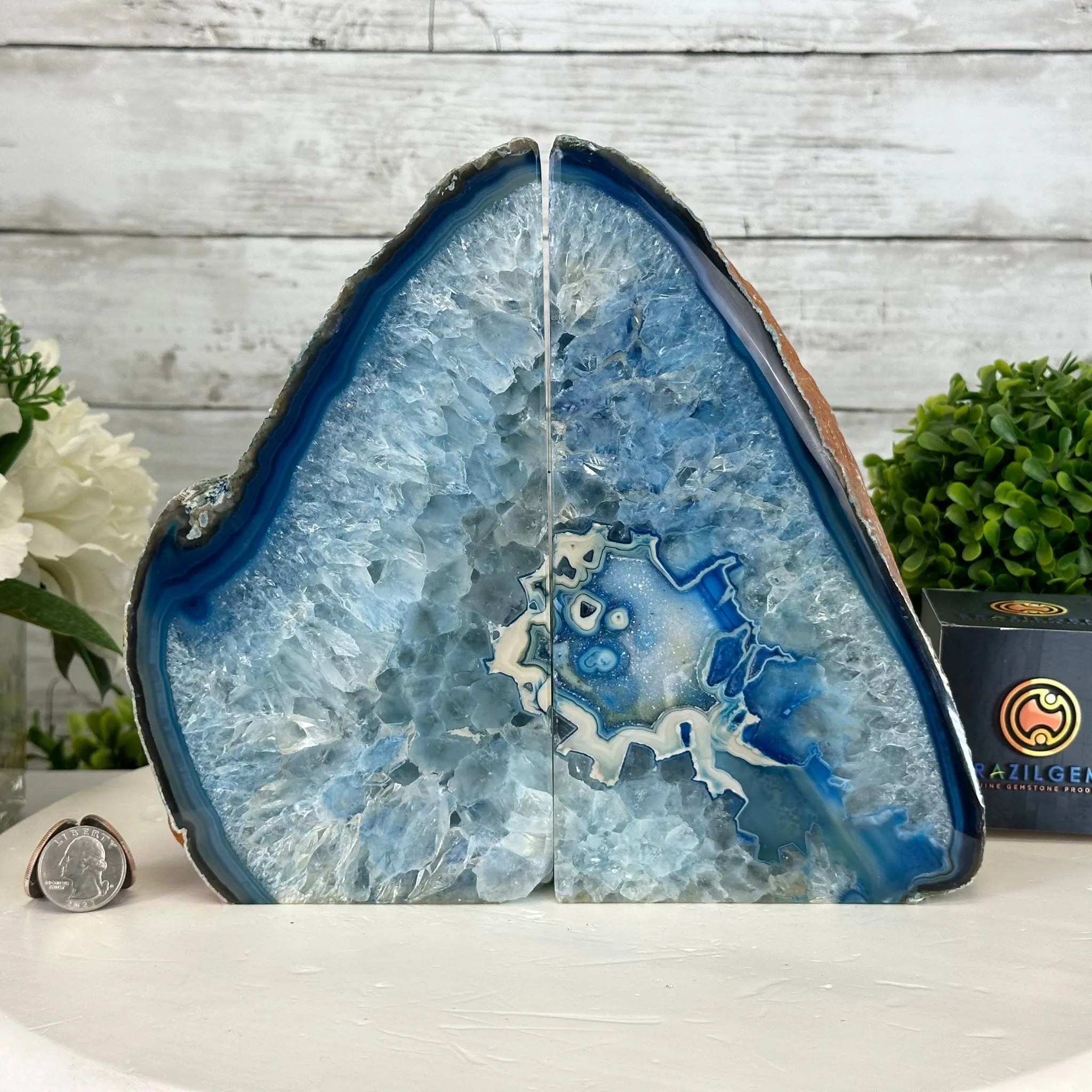 Blue Dyed Brazilian Agate Stone Bookends, 11.8 lbs & 8.5" tall #5151BL-038