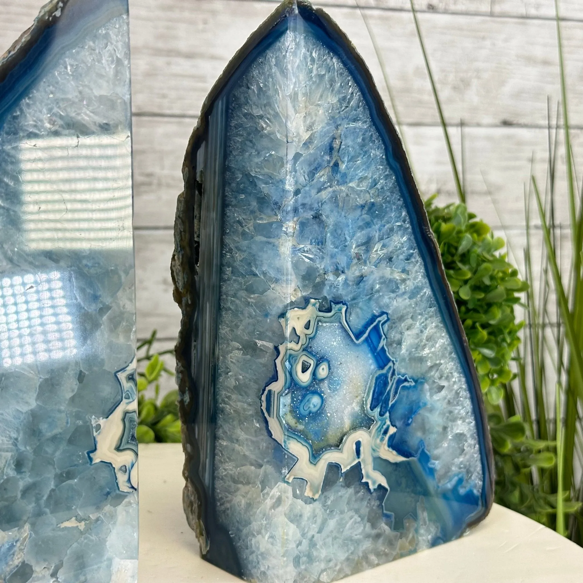 Blue Dyed Brazilian Agate Stone Bookends, 11.8 lbs & 8.5" tall #5151BL-038