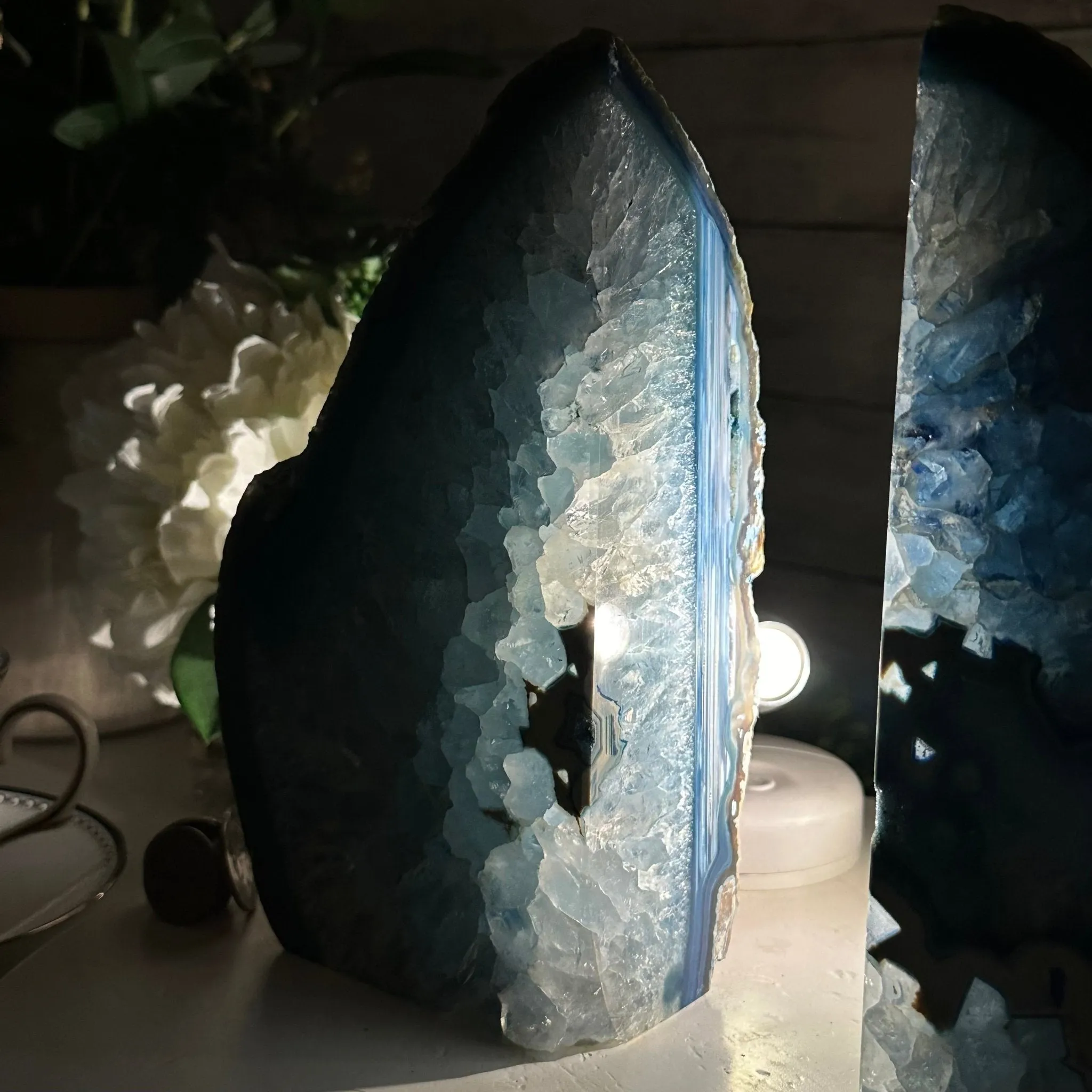 Blue Dyed Brazilian Agate Stone Bookends, 11.8 lbs & 8.5" tall #5151BL-038