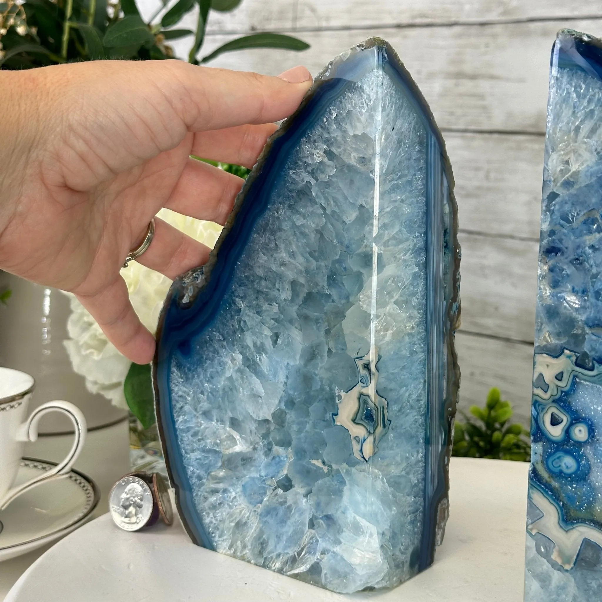 Blue Dyed Brazilian Agate Stone Bookends, 11.8 lbs & 8.5" tall #5151BL-038