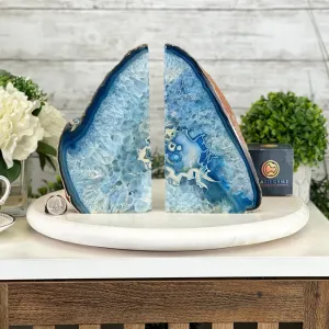 Blue Dyed Brazilian Agate Stone Bookends, 11.8 lbs & 8.5" tall #5151BL-038