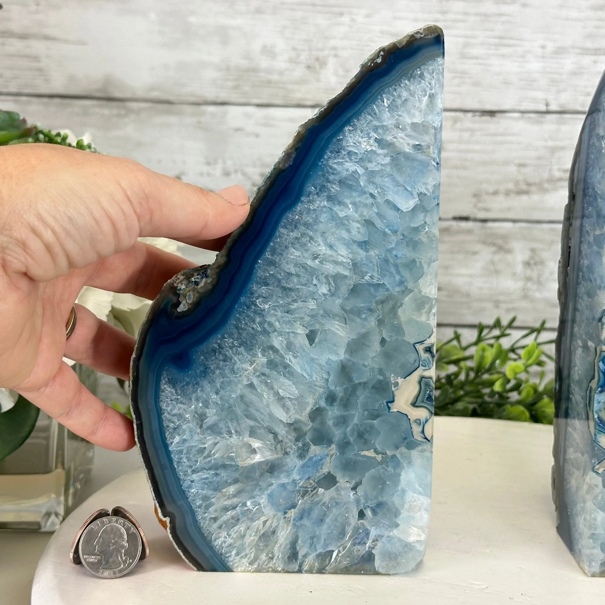 Blue Dyed Brazilian Agate Stone Bookends, 11.8 lbs & 8.5" tall #5151BL-038