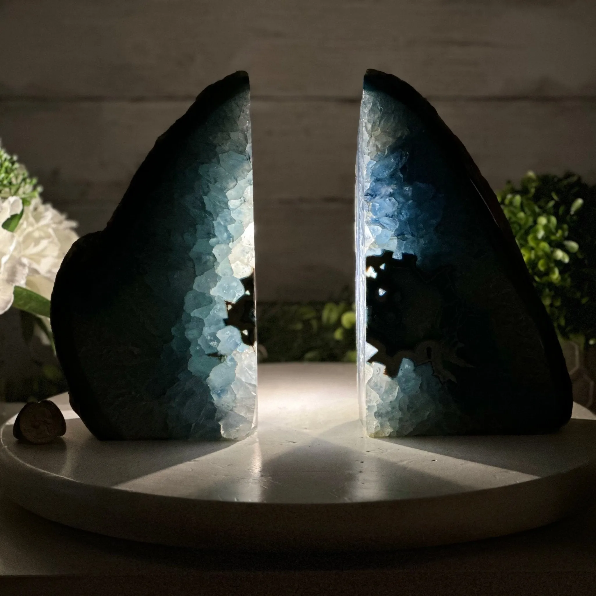 Blue Dyed Brazilian Agate Stone Bookends, 11.8 lbs & 8.5" tall #5151BL-038