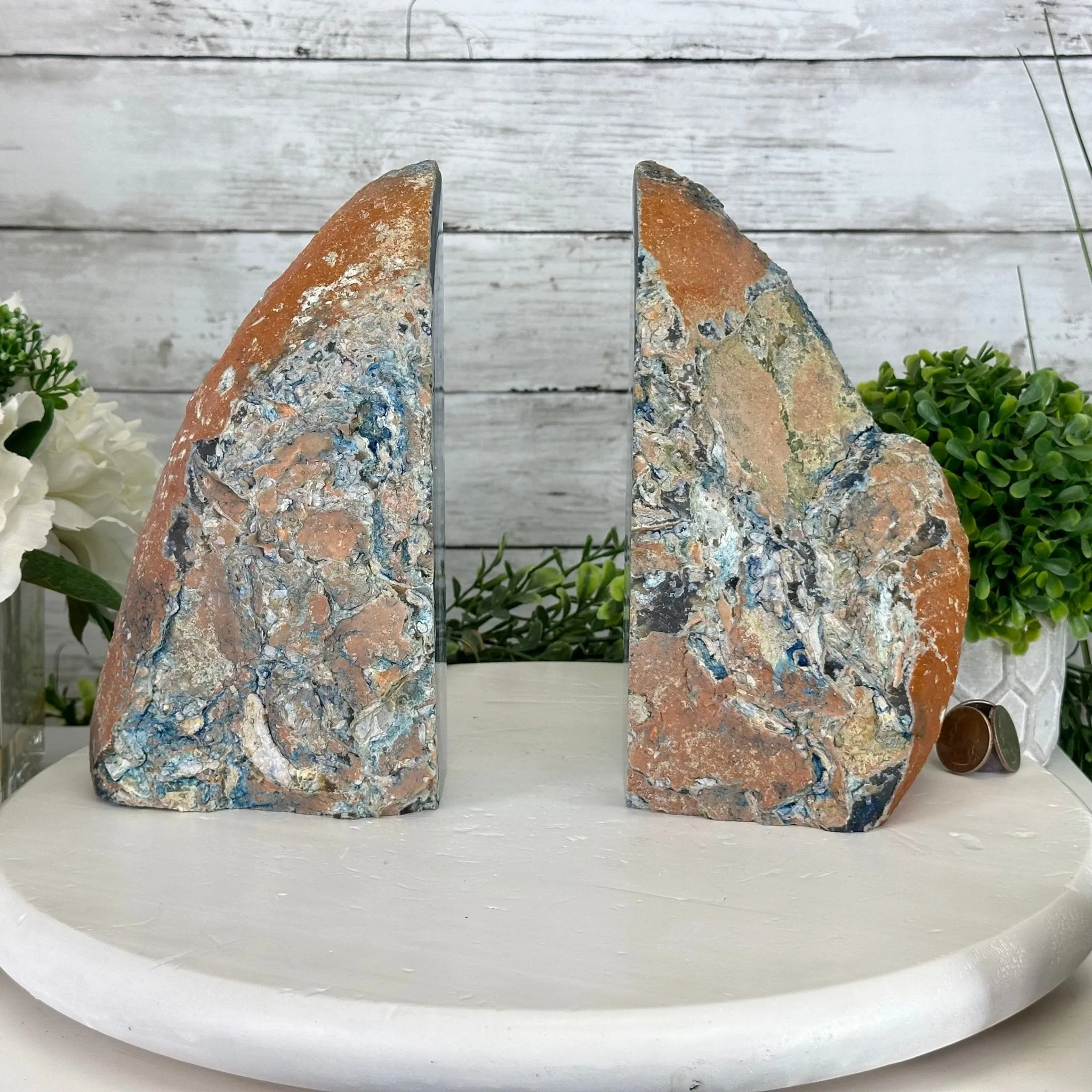 Blue Dyed Brazilian Agate Stone Bookends, 11.8 lbs & 8.5" tall #5151BL-038