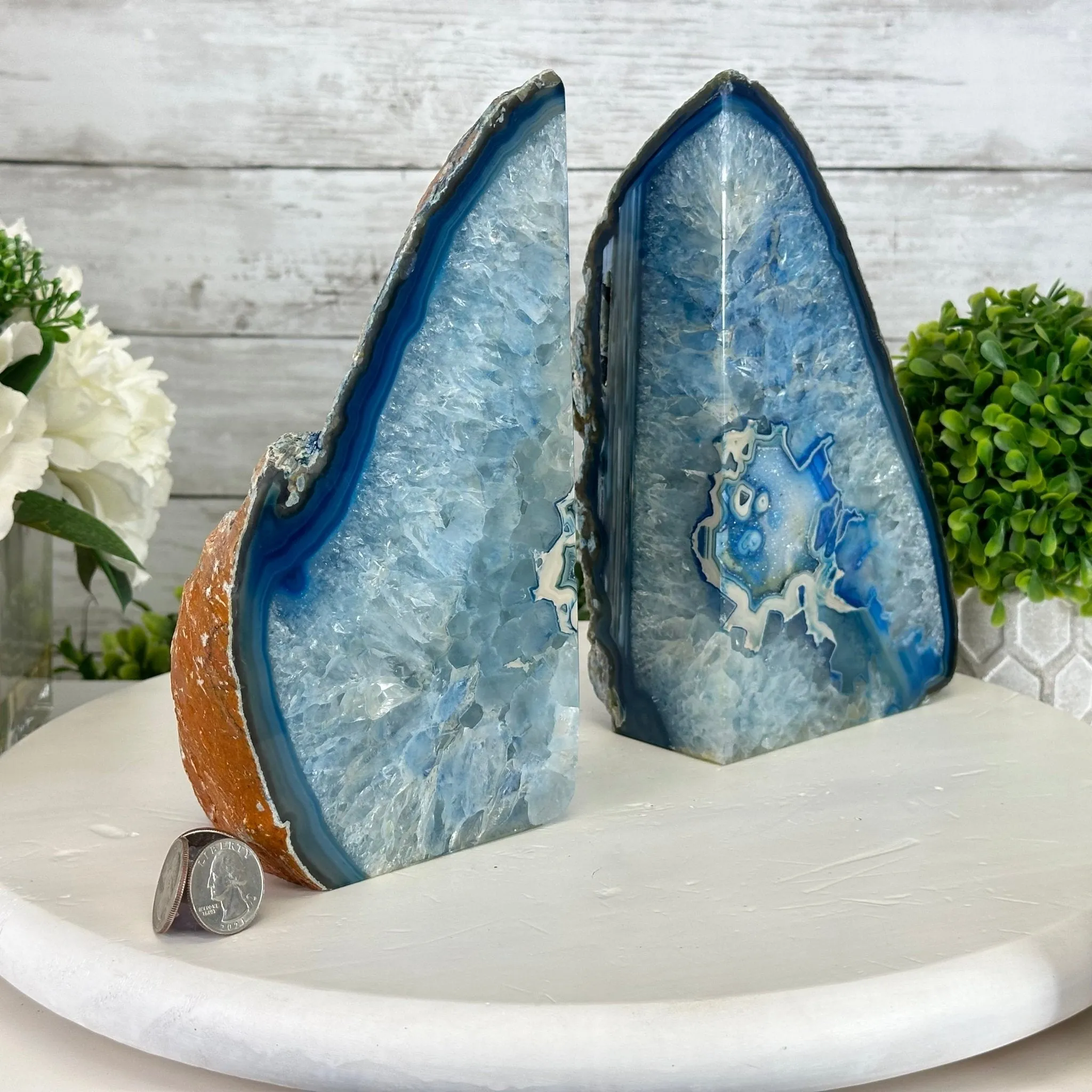 Blue Dyed Brazilian Agate Stone Bookends, 11.8 lbs & 8.5" tall #5151BL-038