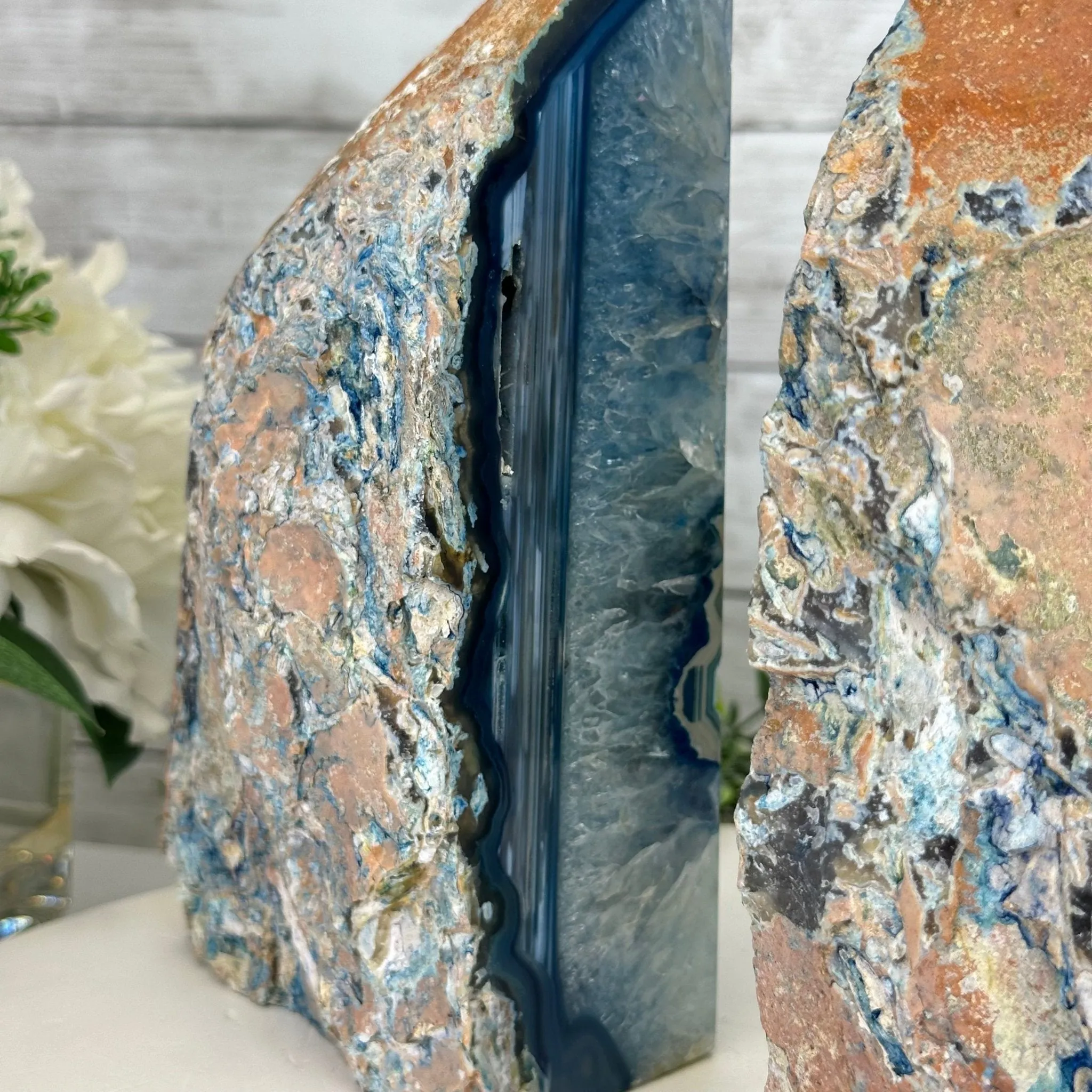 Blue Dyed Brazilian Agate Stone Bookends, 11.8 lbs & 8.5" tall #5151BL-038