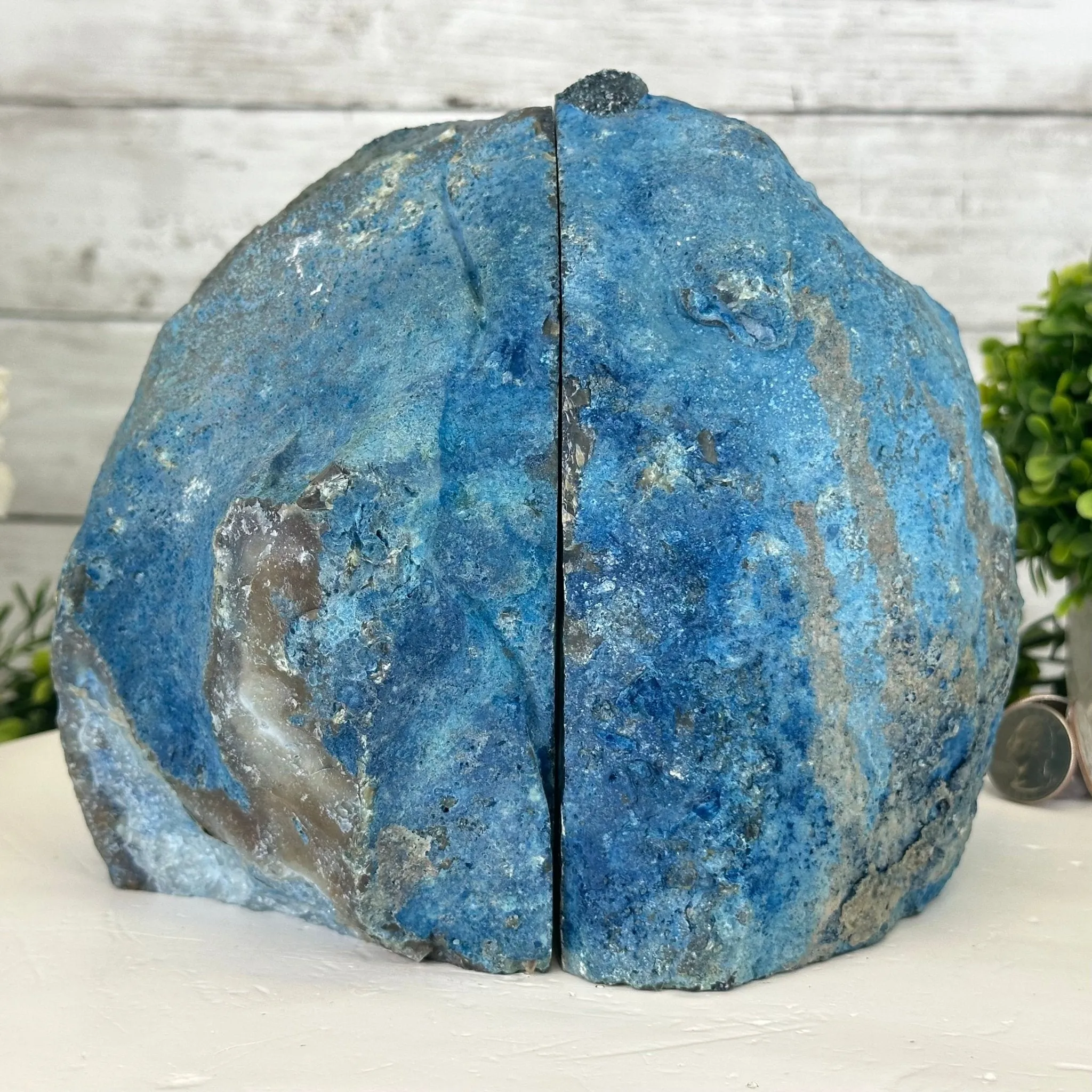 Blue Dyed Brazilian Agate Stone Bookends, 13 lbs & 6.6" tall #5151BL-040