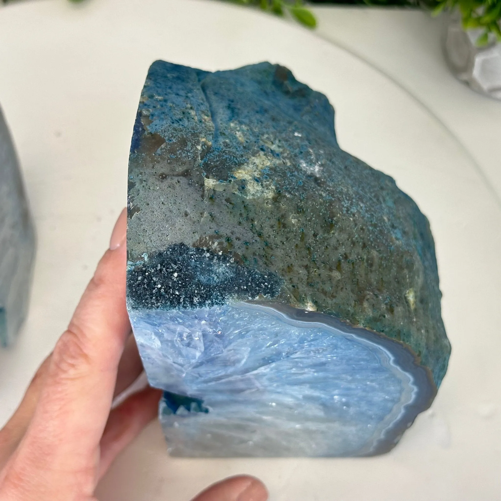 Blue Dyed Brazilian Agate Stone Bookends, 13 lbs & 6.6" tall #5151BL-040