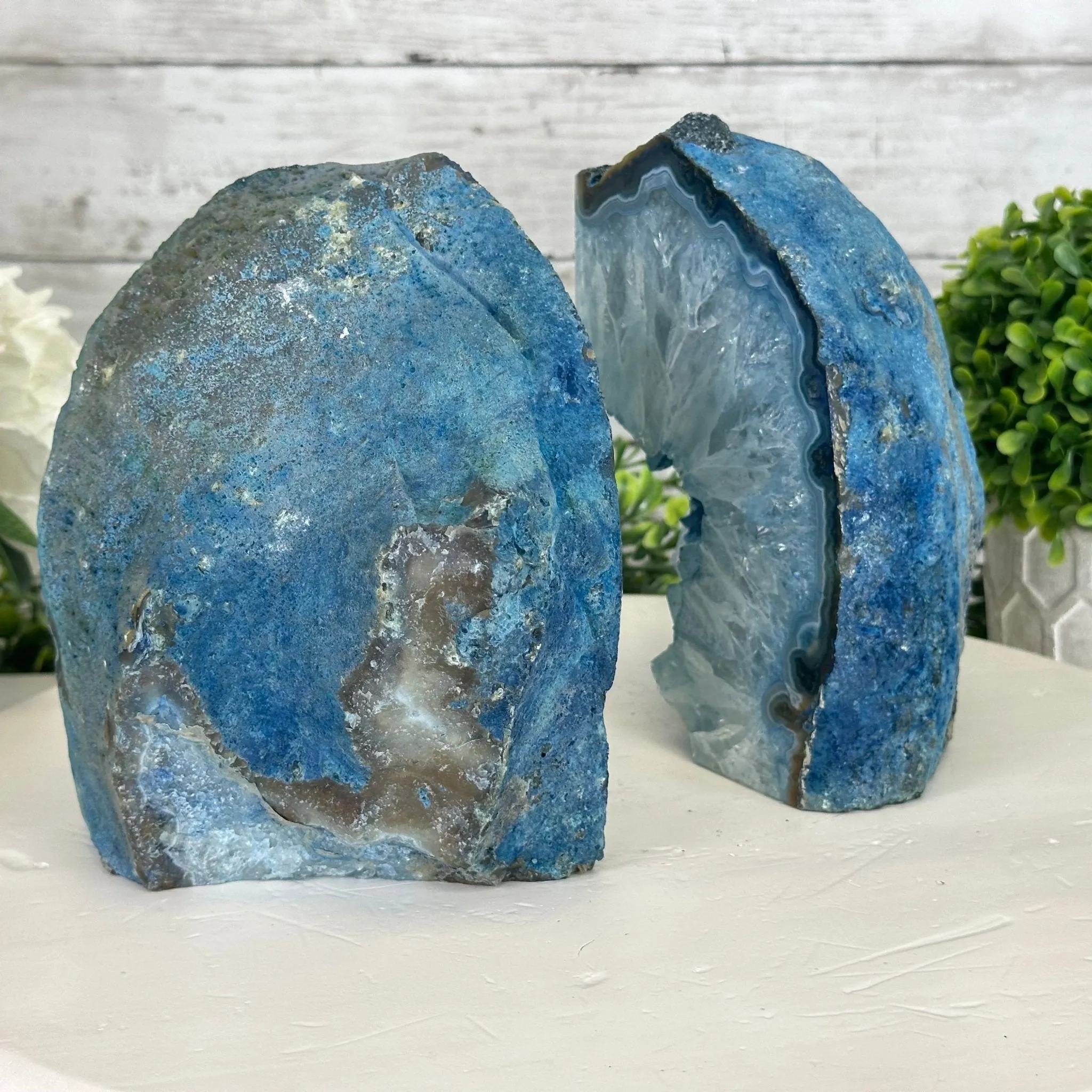 Blue Dyed Brazilian Agate Stone Bookends, 13 lbs & 6.6" tall #5151BL-040