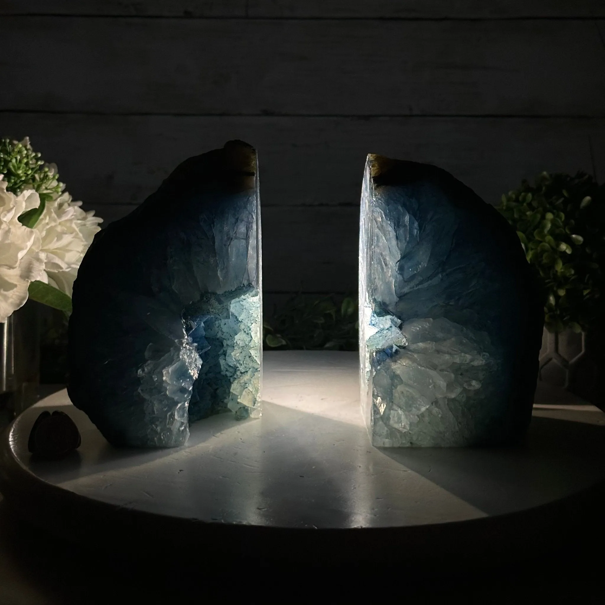 Blue Dyed Brazilian Agate Stone Bookends, 13 lbs & 6.6" tall #5151BL-040