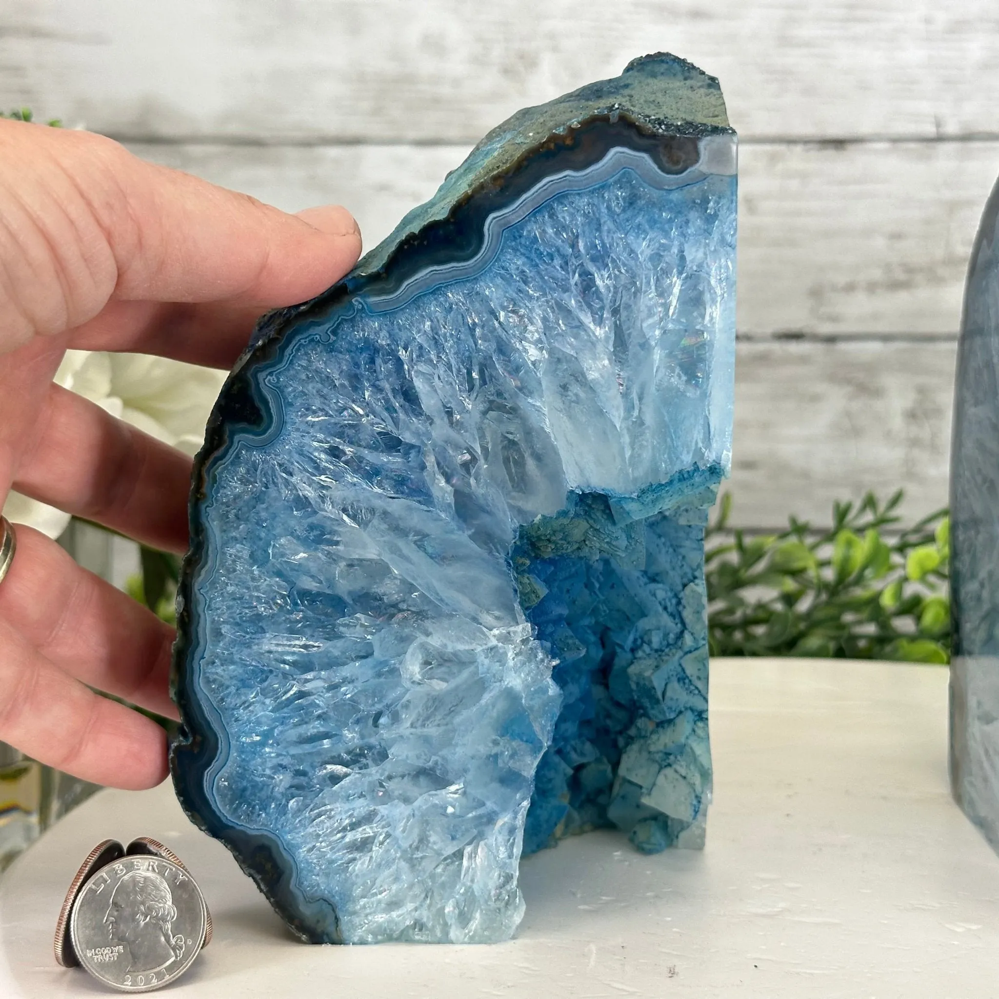 Blue Dyed Brazilian Agate Stone Bookends, 13 lbs & 6.6" tall #5151BL-040