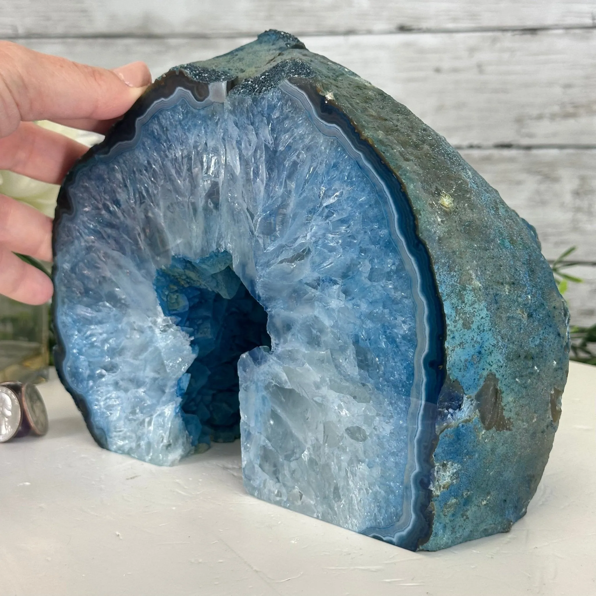 Blue Dyed Brazilian Agate Stone Bookends, 13 lbs & 6.6" tall #5151BL-040