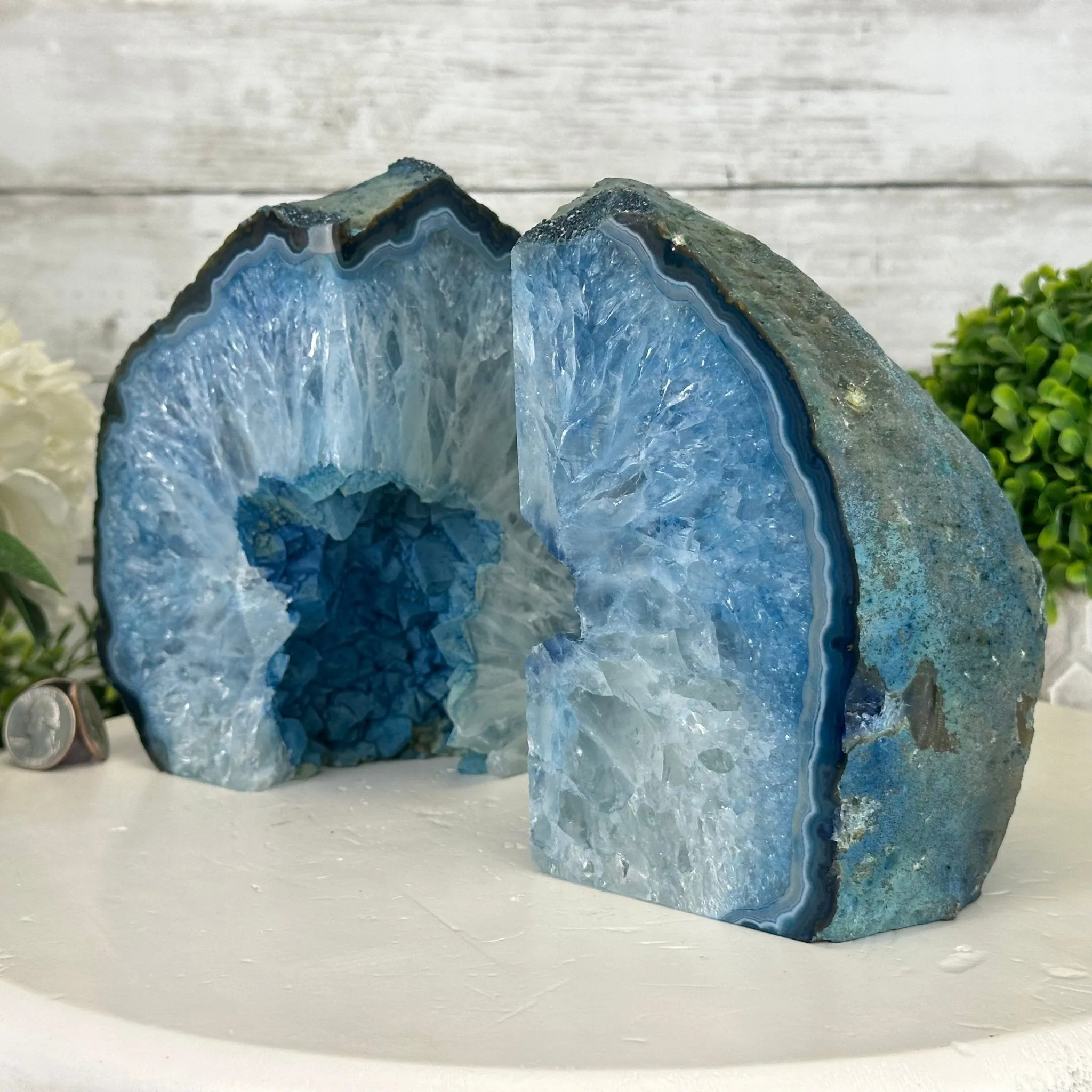 Blue Dyed Brazilian Agate Stone Bookends, 13 lbs & 6.6" tall #5151BL-040