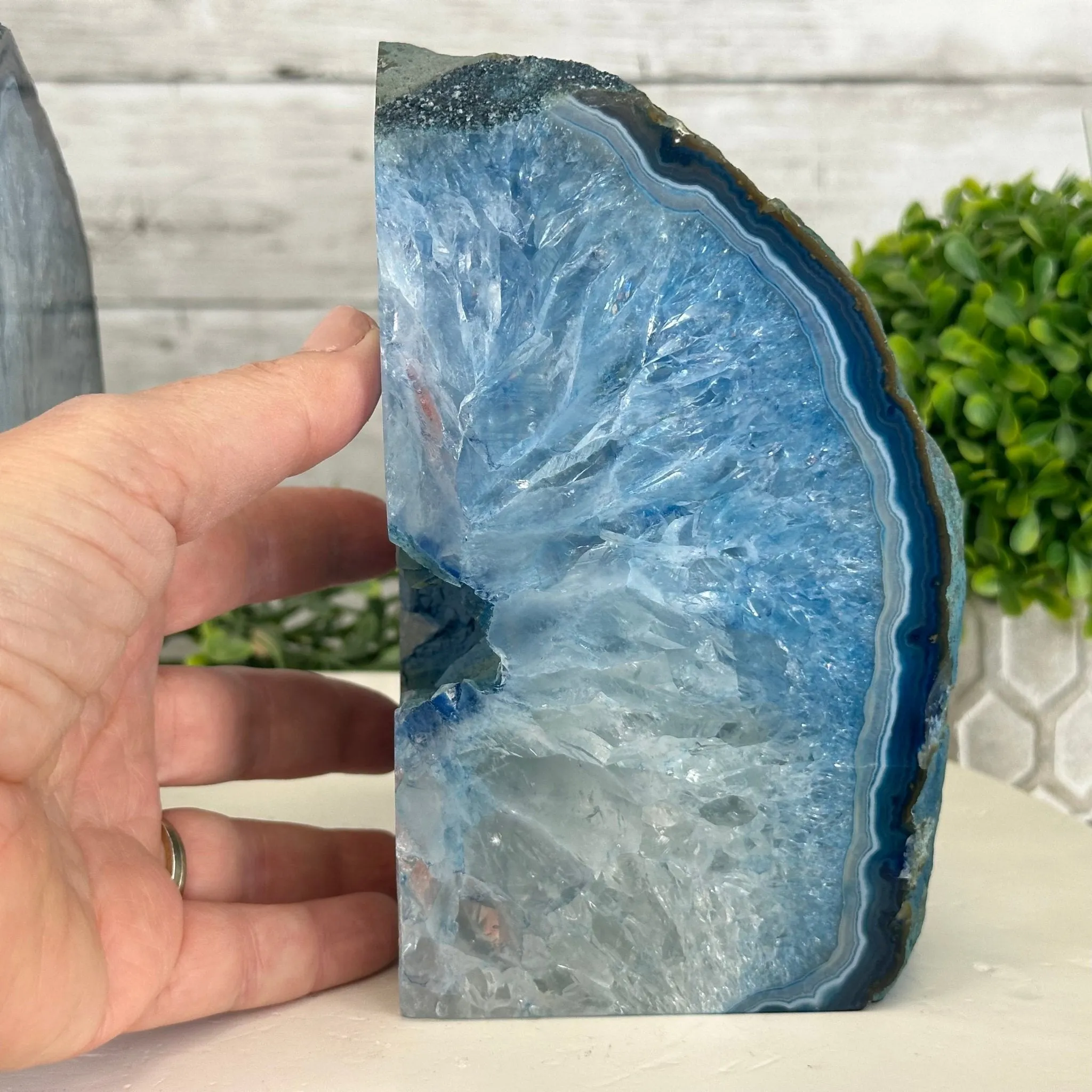 Blue Dyed Brazilian Agate Stone Bookends, 13 lbs & 6.6" tall #5151BL-040