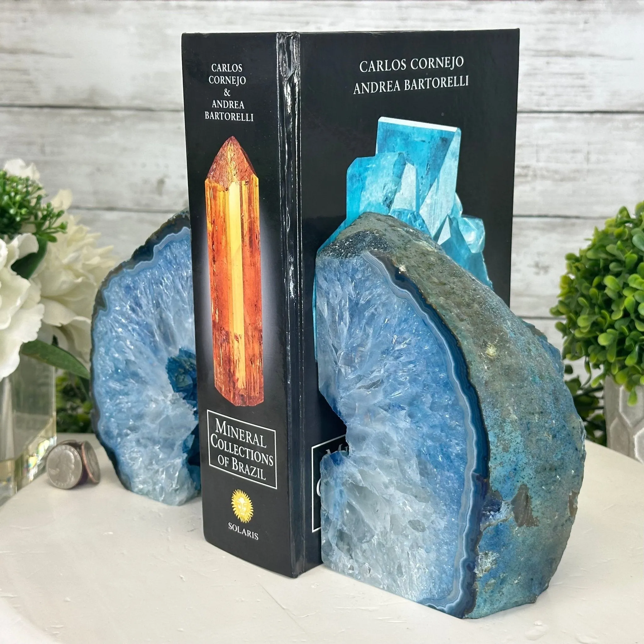 Blue Dyed Brazilian Agate Stone Bookends, 13 lbs & 6.6" tall #5151BL-040