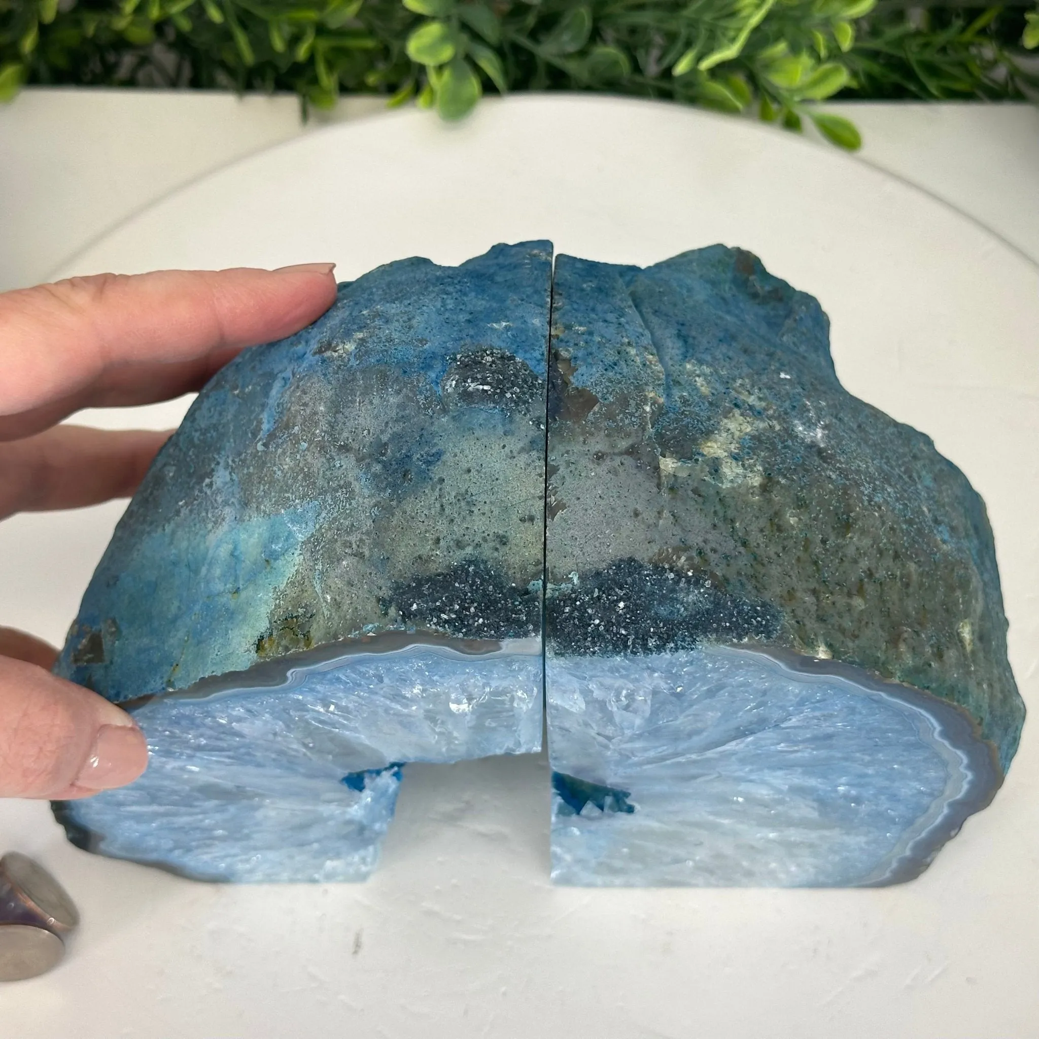 Blue Dyed Brazilian Agate Stone Bookends, 13 lbs & 6.6" tall #5151BL-040