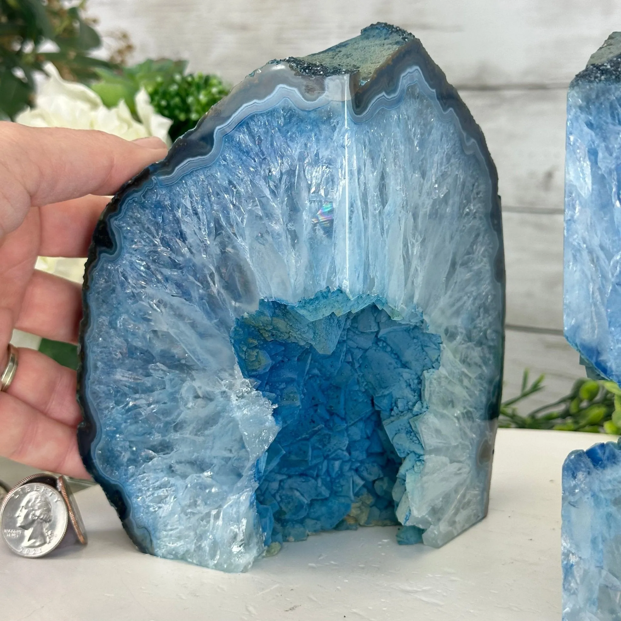 Blue Dyed Brazilian Agate Stone Bookends, 13 lbs & 6.6" tall #5151BL-040