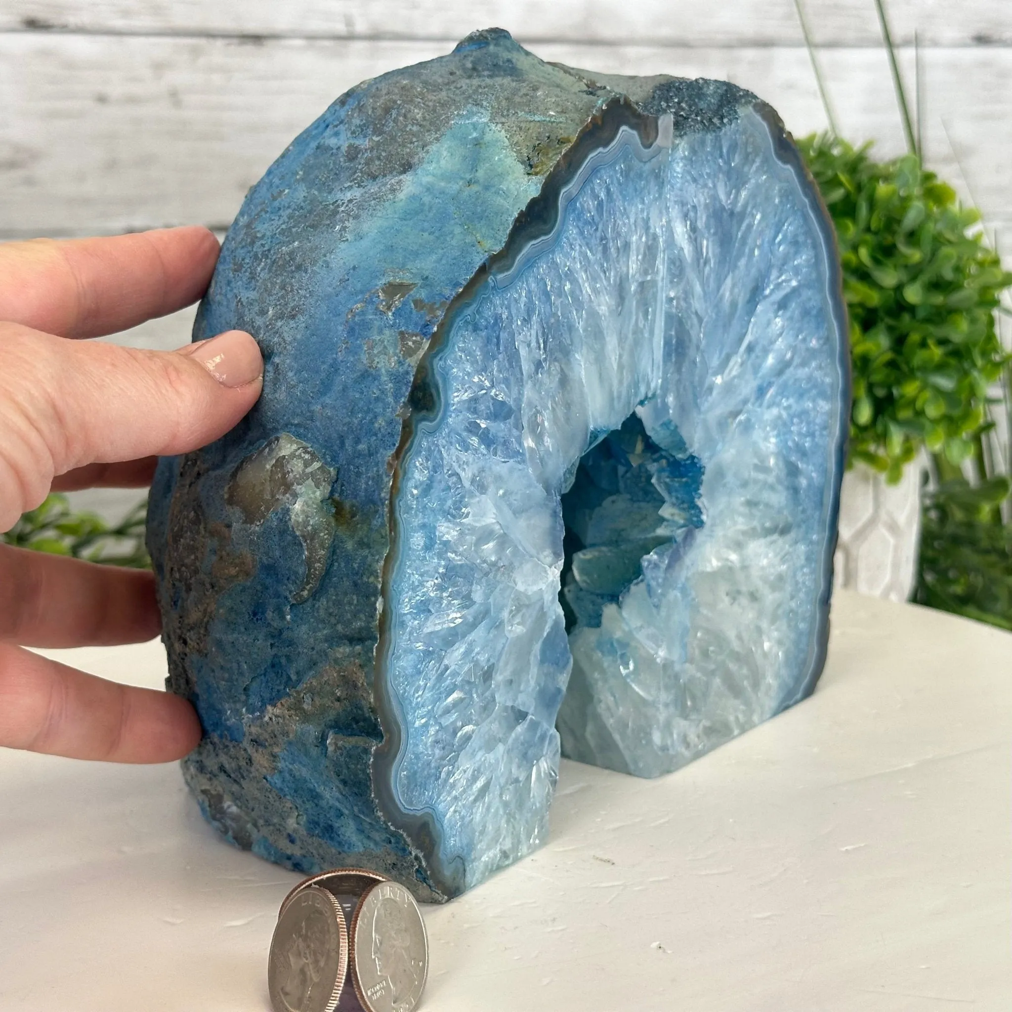 Blue Dyed Brazilian Agate Stone Bookends, 13 lbs & 6.6" tall #5151BL-040