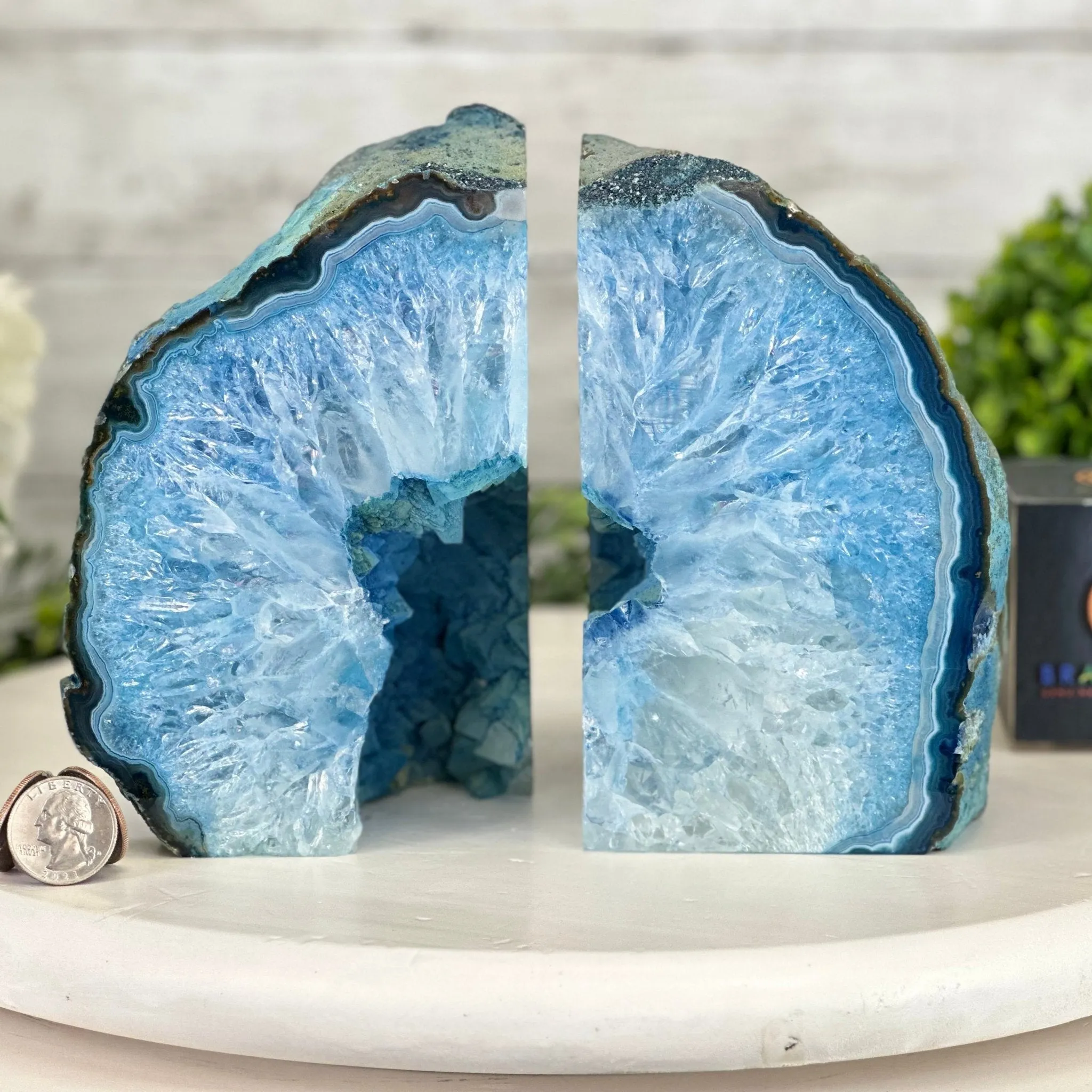 Blue Dyed Brazilian Agate Stone Bookends, 13 lbs & 6.6" tall #5151BL-040