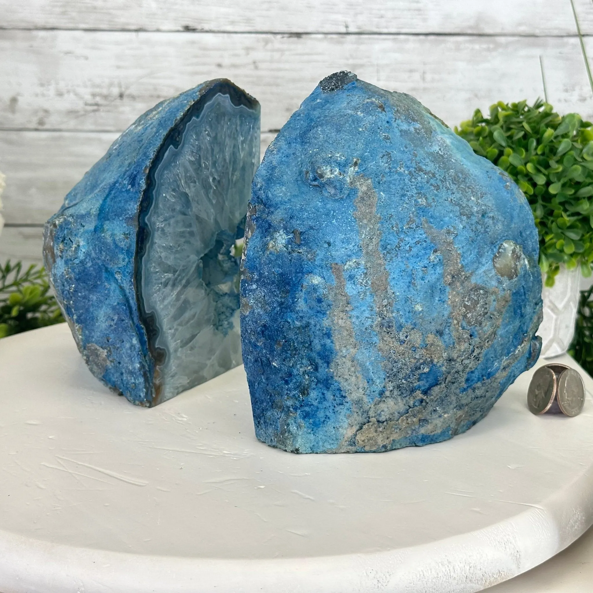 Blue Dyed Brazilian Agate Stone Bookends, 13 lbs & 6.6" tall #5151BL-040