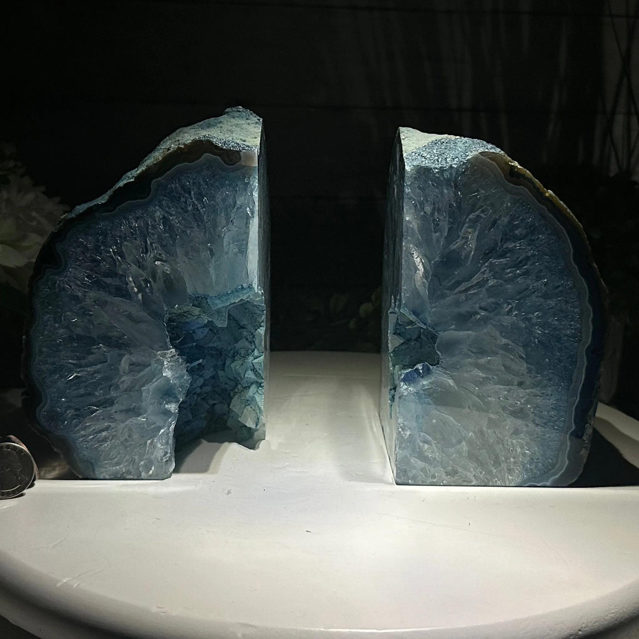 Blue Dyed Brazilian Agate Stone Bookends, 13 lbs & 6.6" tall #5151BL-040