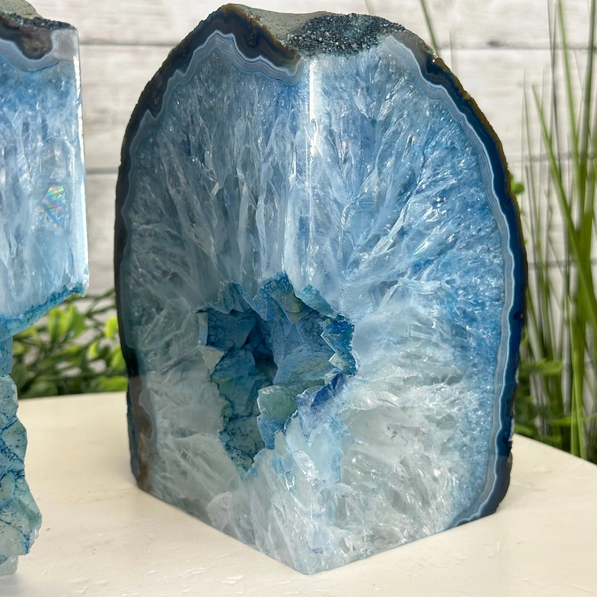 Blue Dyed Brazilian Agate Stone Bookends, 13 lbs & 6.6" tall #5151BL-040