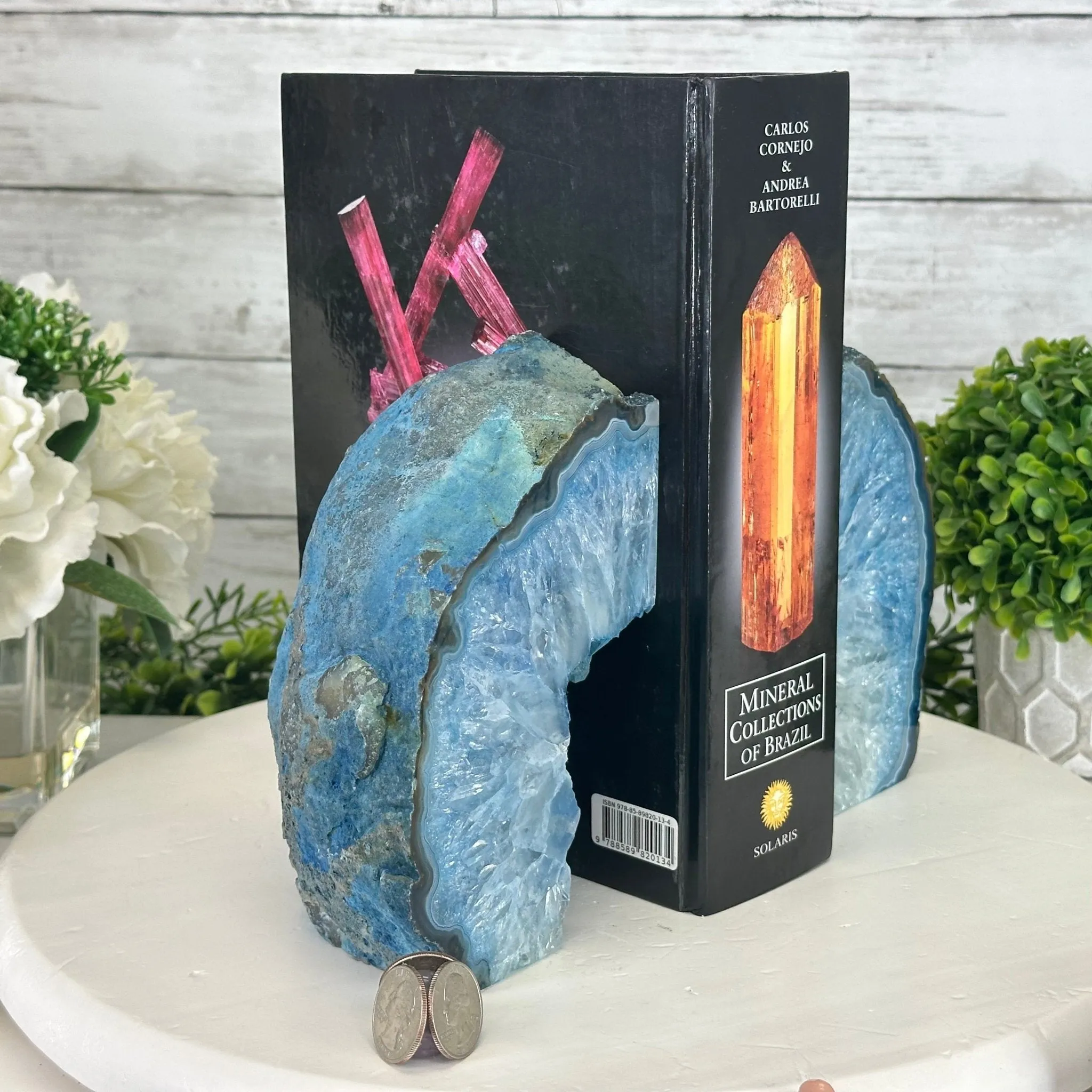 Blue Dyed Brazilian Agate Stone Bookends, 13 lbs & 6.6" tall #5151BL-040