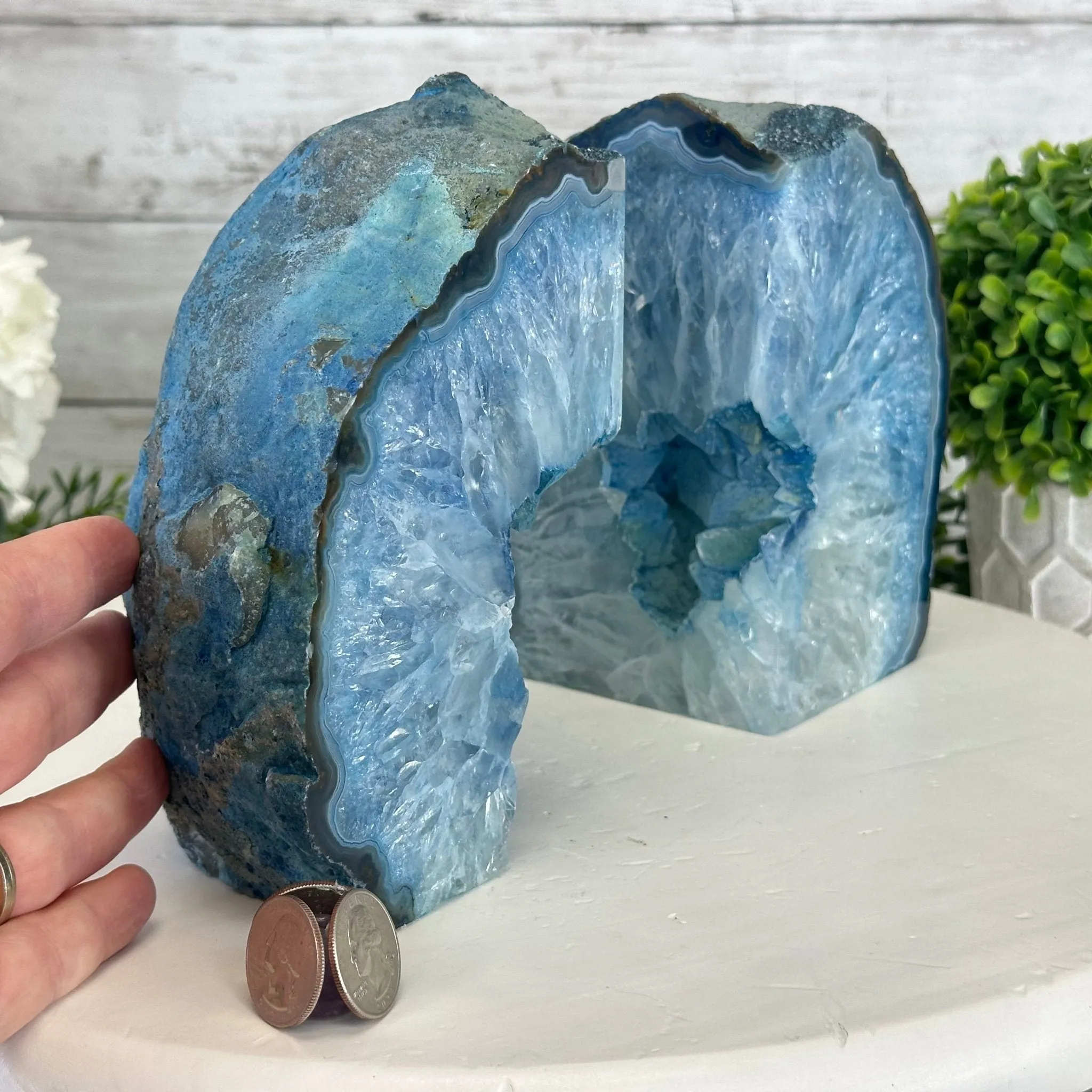 Blue Dyed Brazilian Agate Stone Bookends, 13 lbs & 6.6" tall #5151BL-040