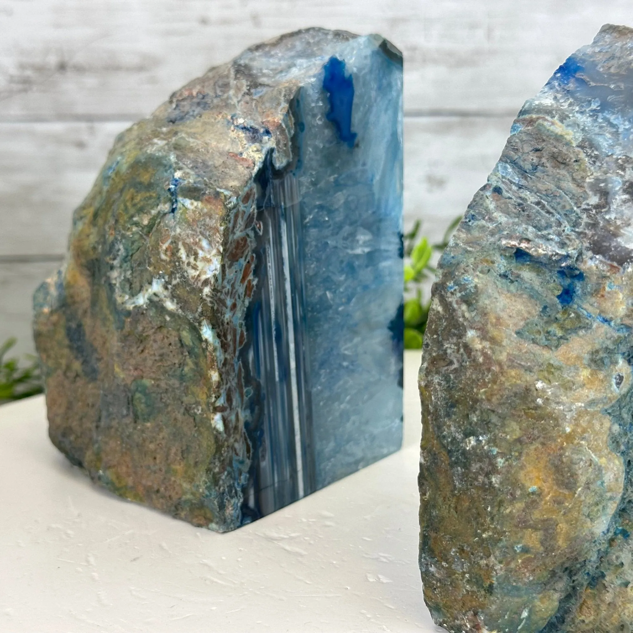 Blue Dyed Brazilian Agate Stone Bookends, 9.4 lbs & 5.5" tall #5151BL-039