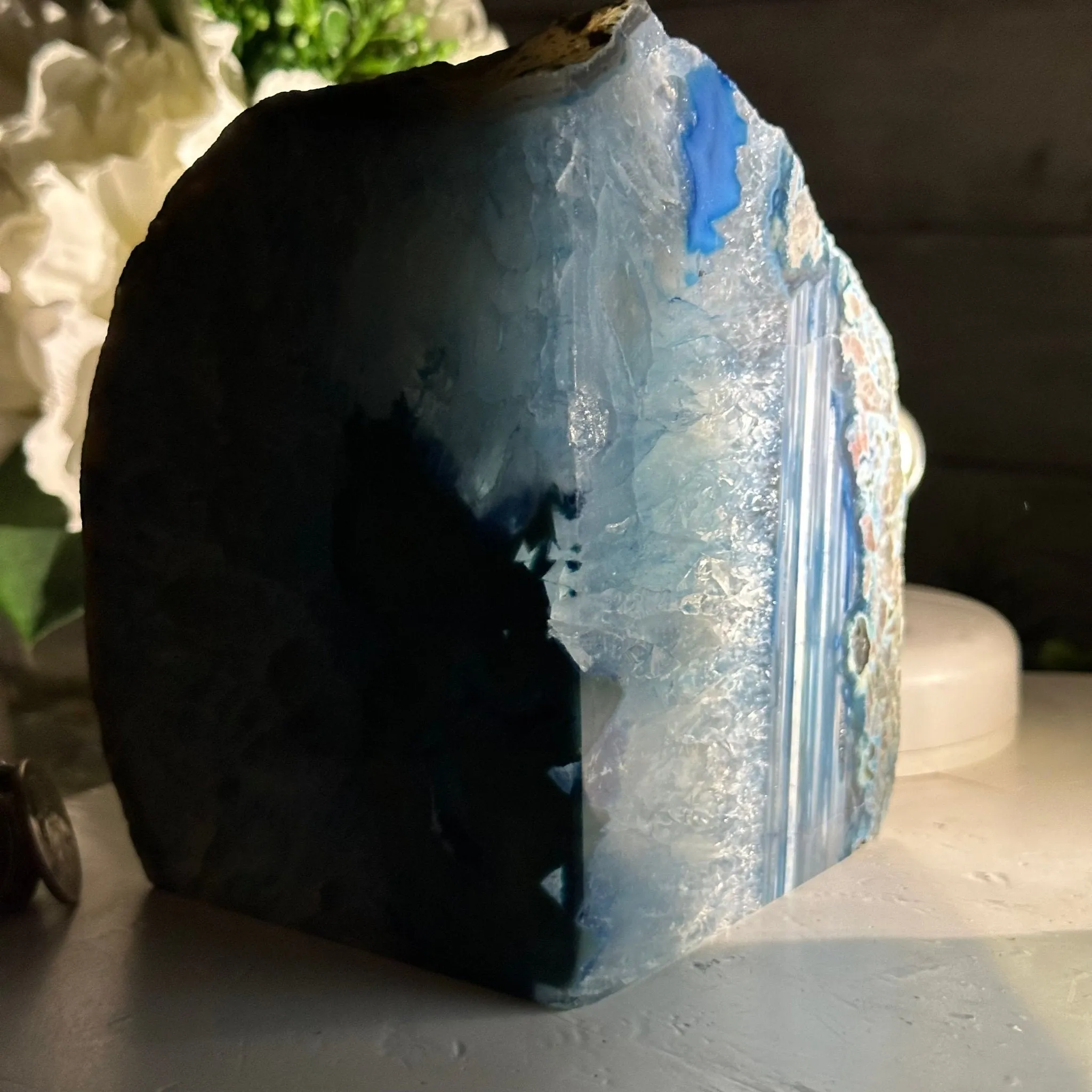 Blue Dyed Brazilian Agate Stone Bookends, 9.4 lbs & 5.5" tall #5151BL-039