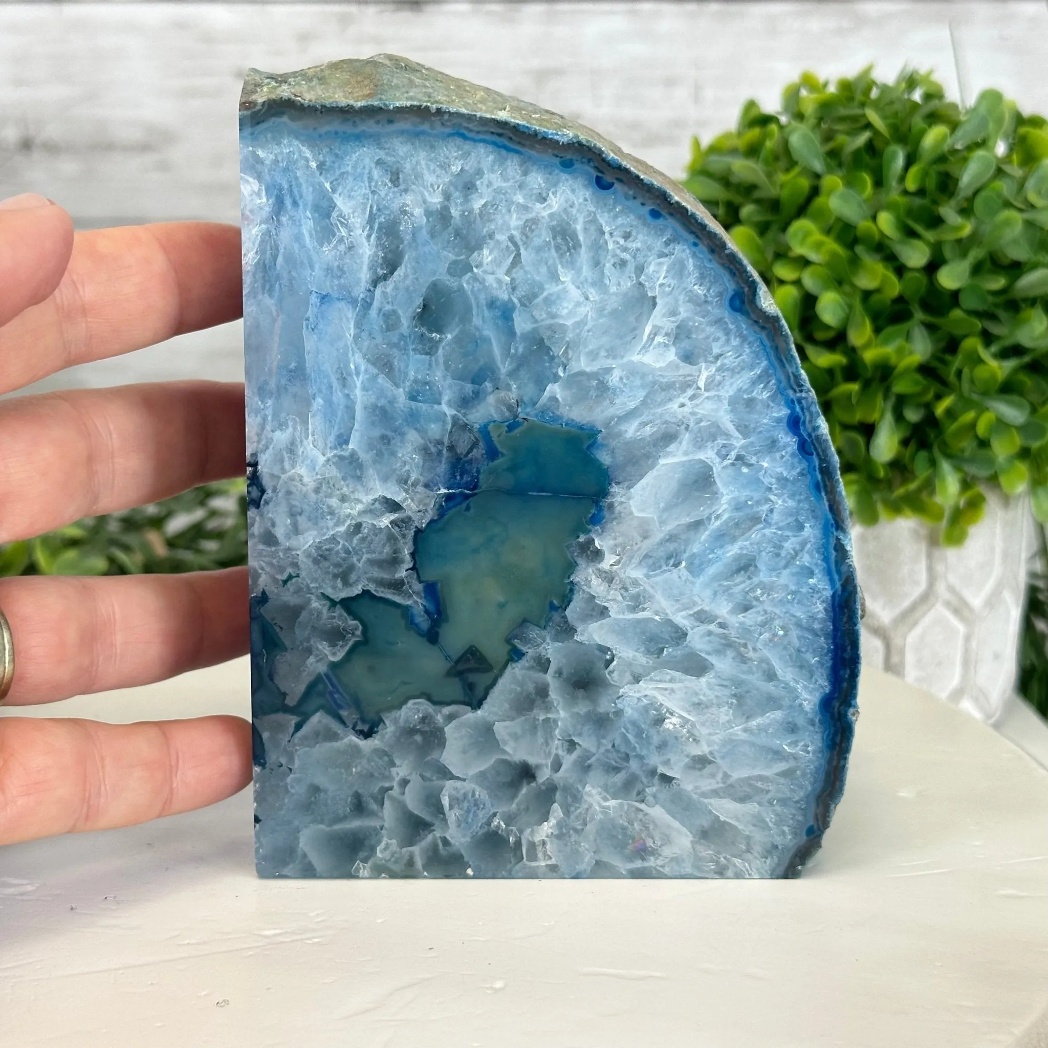 Blue Dyed Brazilian Agate Stone Bookends, 9.4 lbs & 5.5" tall #5151BL-039