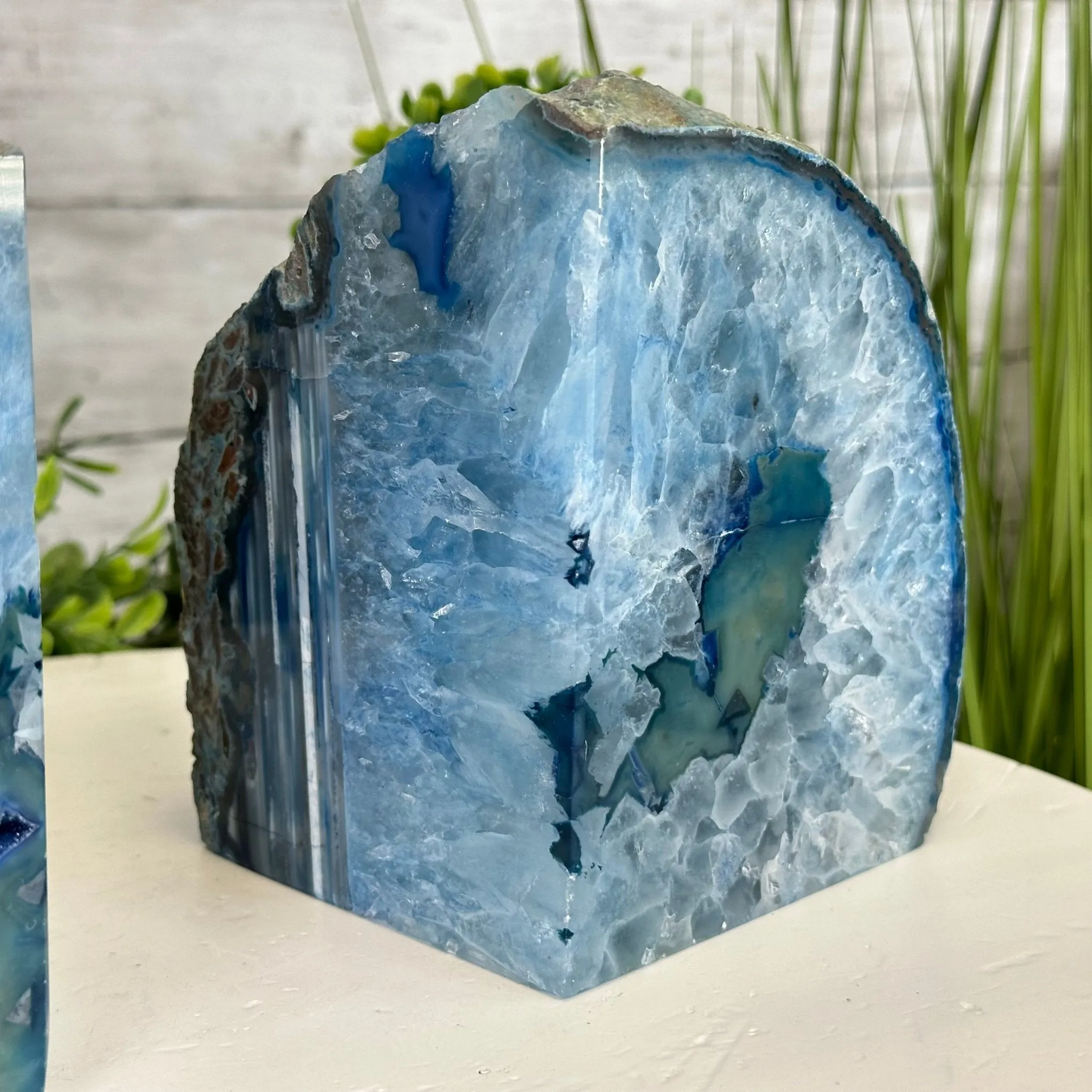 Blue Dyed Brazilian Agate Stone Bookends, 9.4 lbs & 5.5" tall #5151BL-039