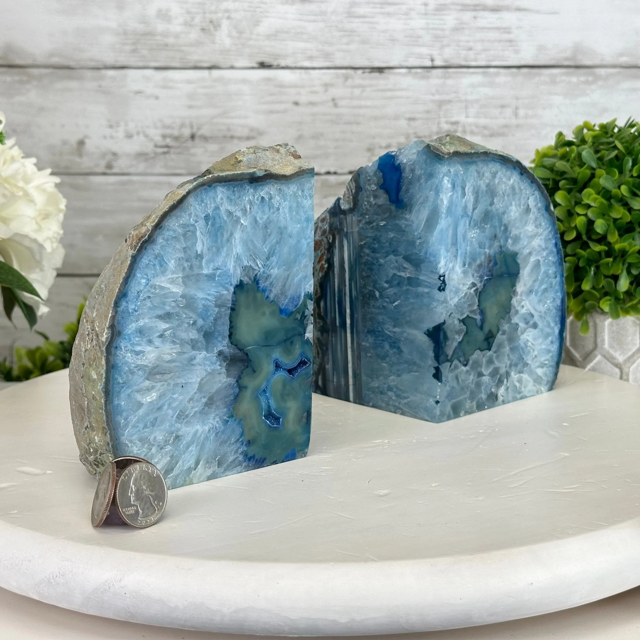 Blue Dyed Brazilian Agate Stone Bookends, 9.4 lbs & 5.5" tall #5151BL-039