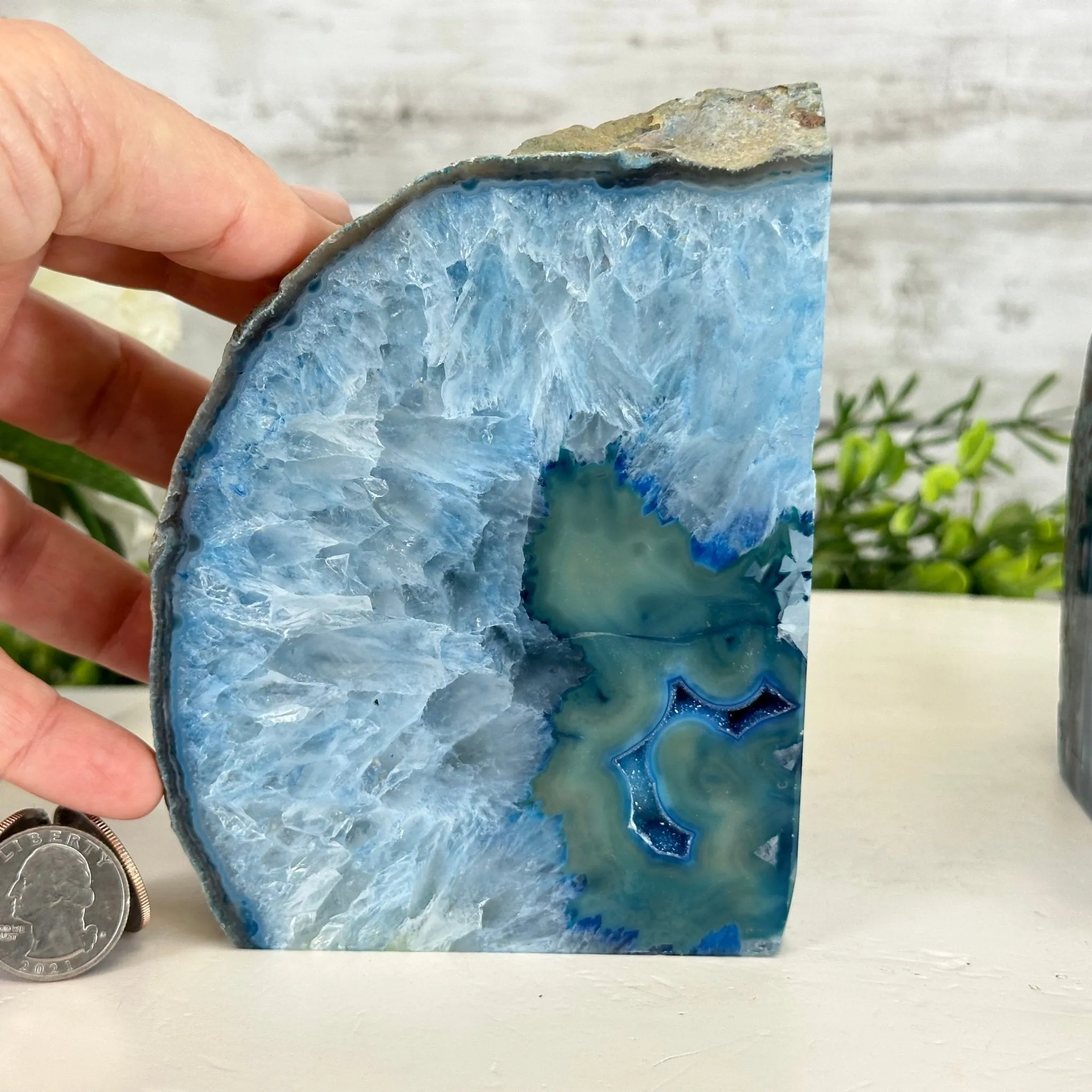 Blue Dyed Brazilian Agate Stone Bookends, 9.4 lbs & 5.5" tall #5151BL-039