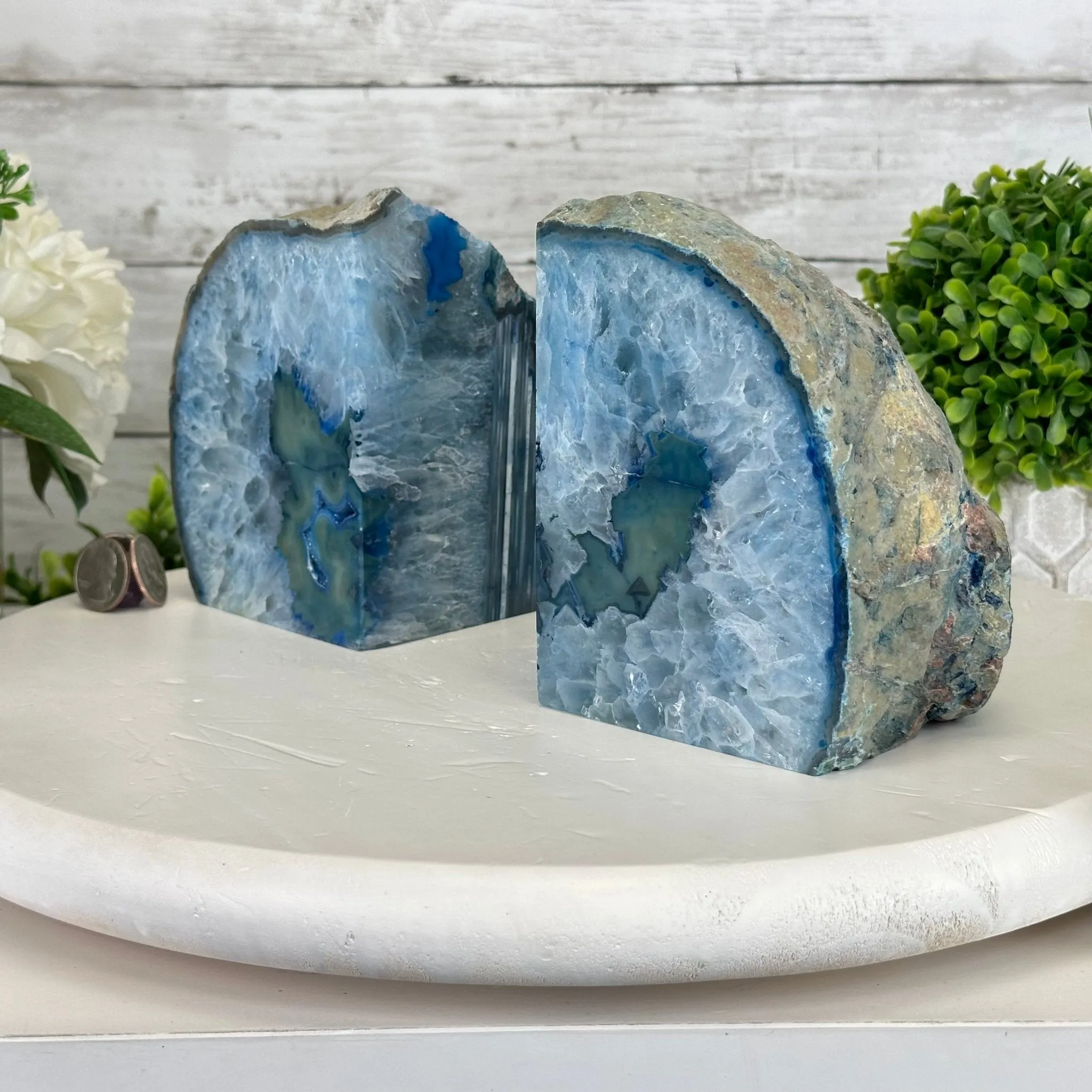 Blue Dyed Brazilian Agate Stone Bookends, 9.4 lbs & 5.5" tall #5151BL-039