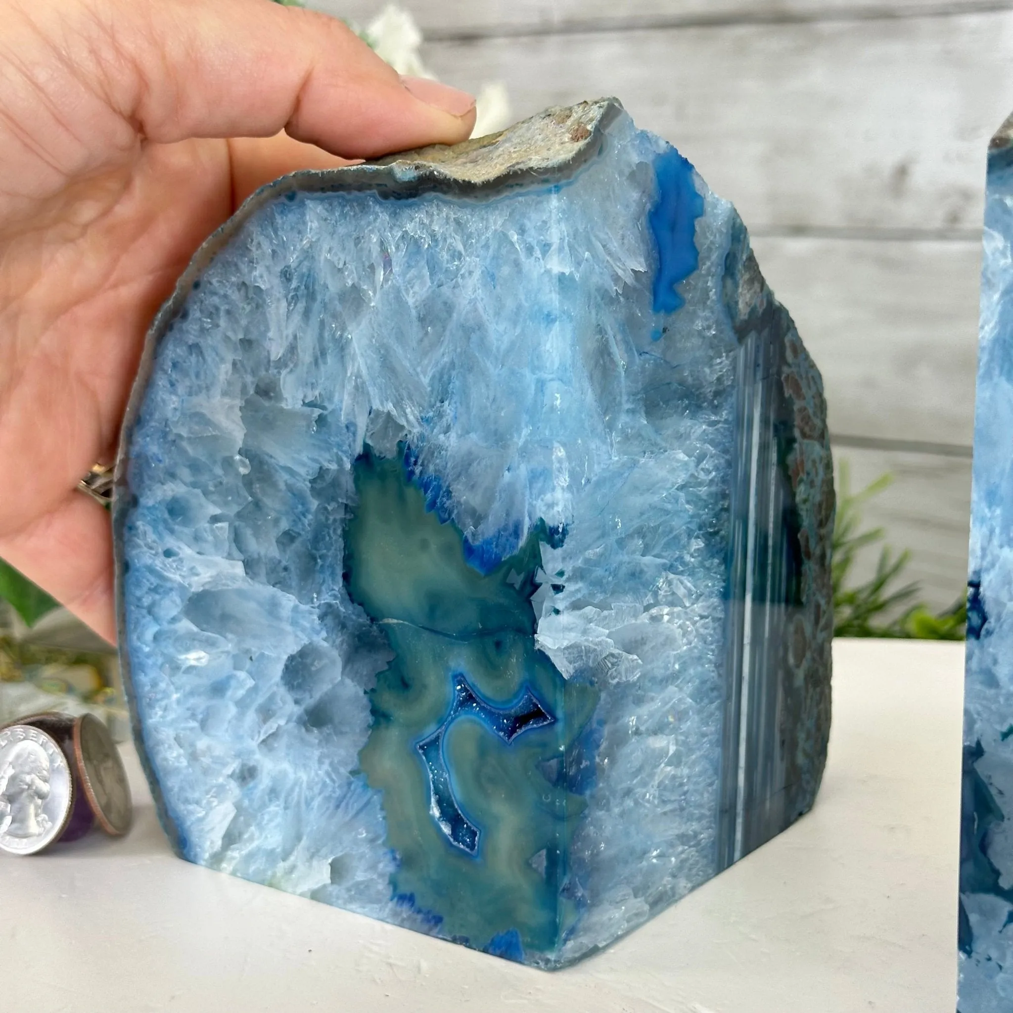 Blue Dyed Brazilian Agate Stone Bookends, 9.4 lbs & 5.5" tall #5151BL-039