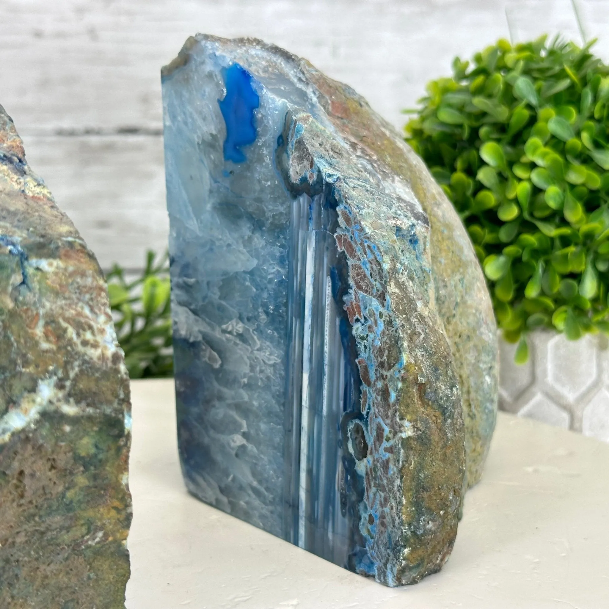 Blue Dyed Brazilian Agate Stone Bookends, 9.4 lbs & 5.5" tall #5151BL-039