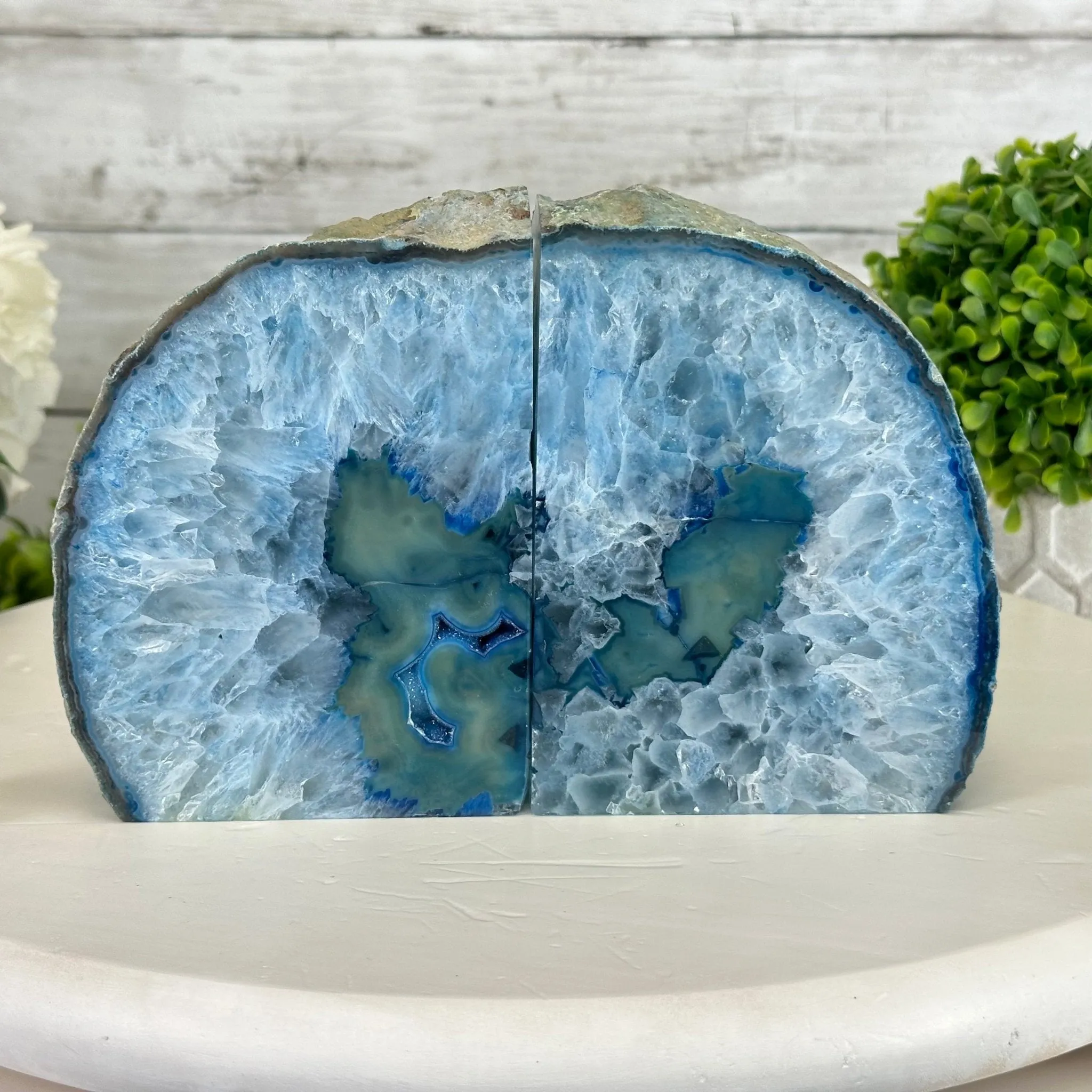 Blue Dyed Brazilian Agate Stone Bookends, 9.4 lbs & 5.5" tall #5151BL-039