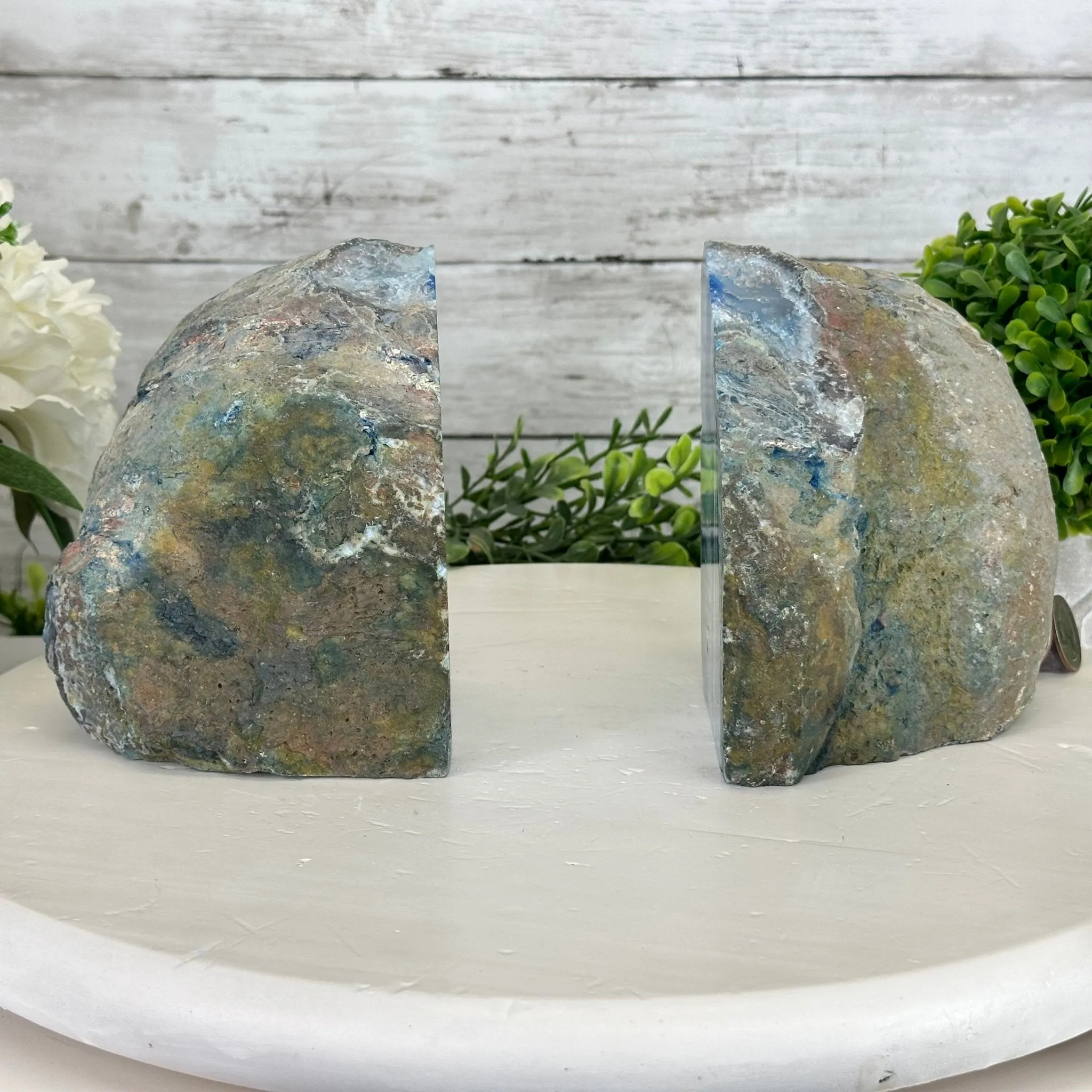 Blue Dyed Brazilian Agate Stone Bookends, 9.4 lbs & 5.5" tall #5151BL-039