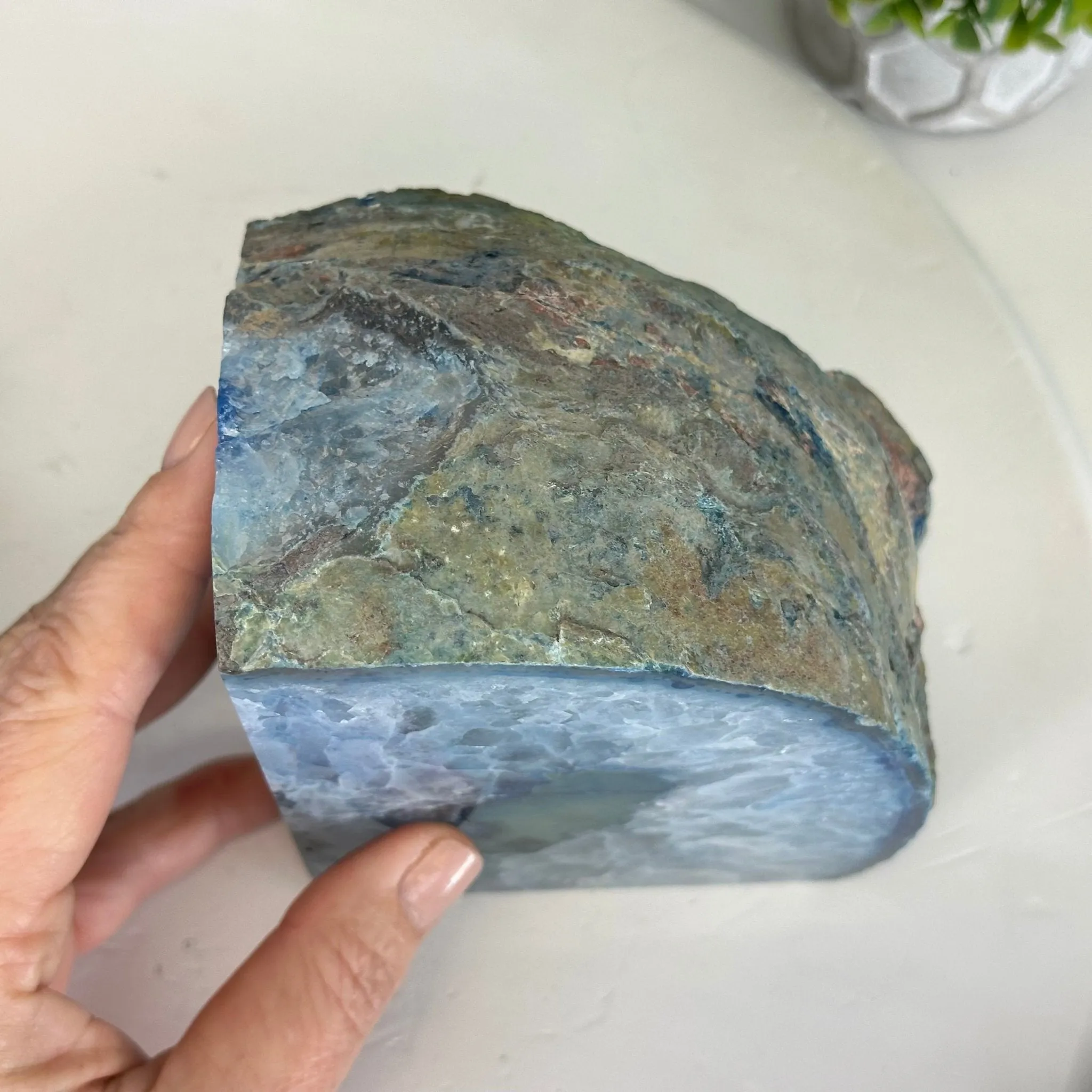 Blue Dyed Brazilian Agate Stone Bookends, 9.4 lbs & 5.5" tall #5151BL-039