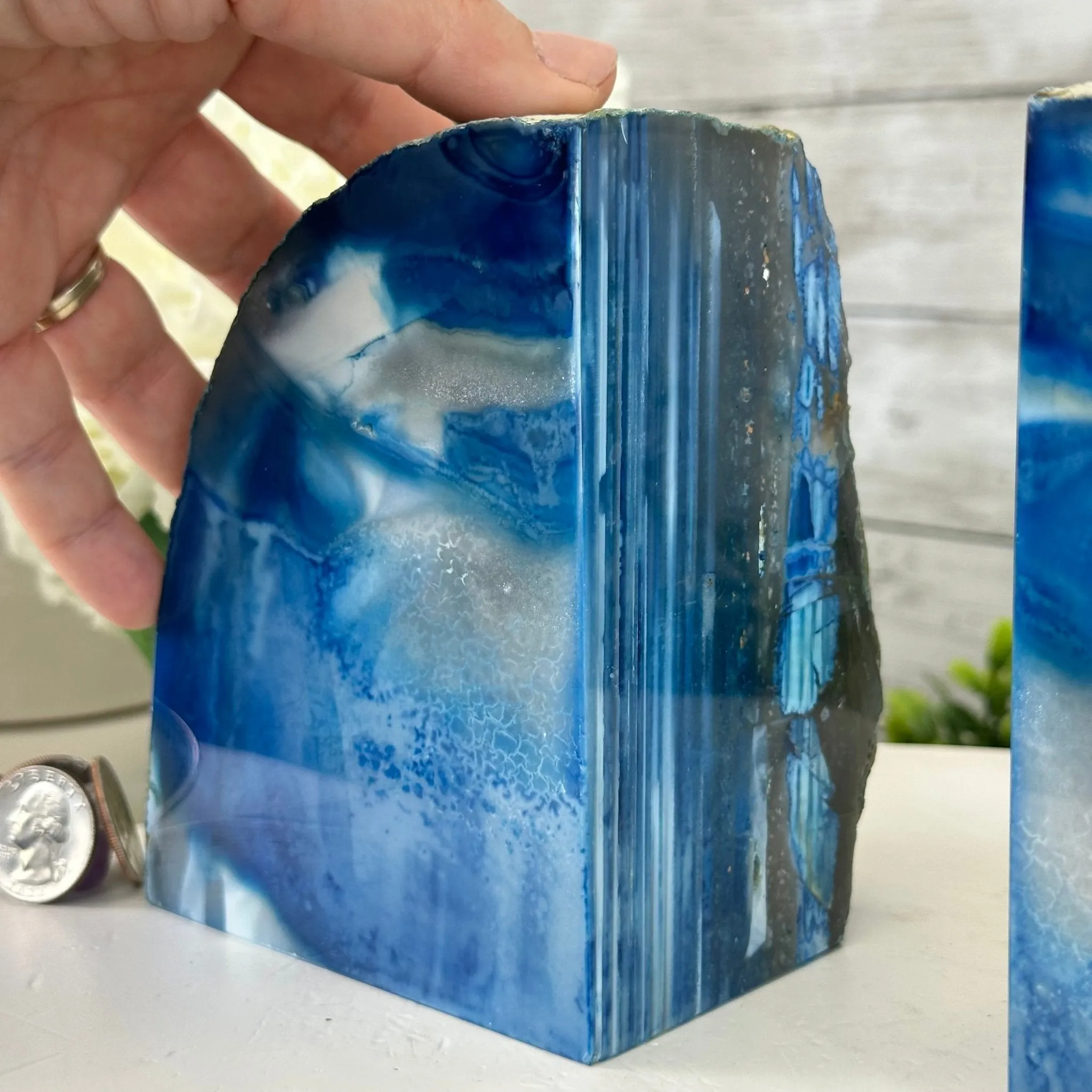 Blue Dyed Brazilian Agate Stone Bookends, 9.7 lbs & 5" tall #5151BL-041